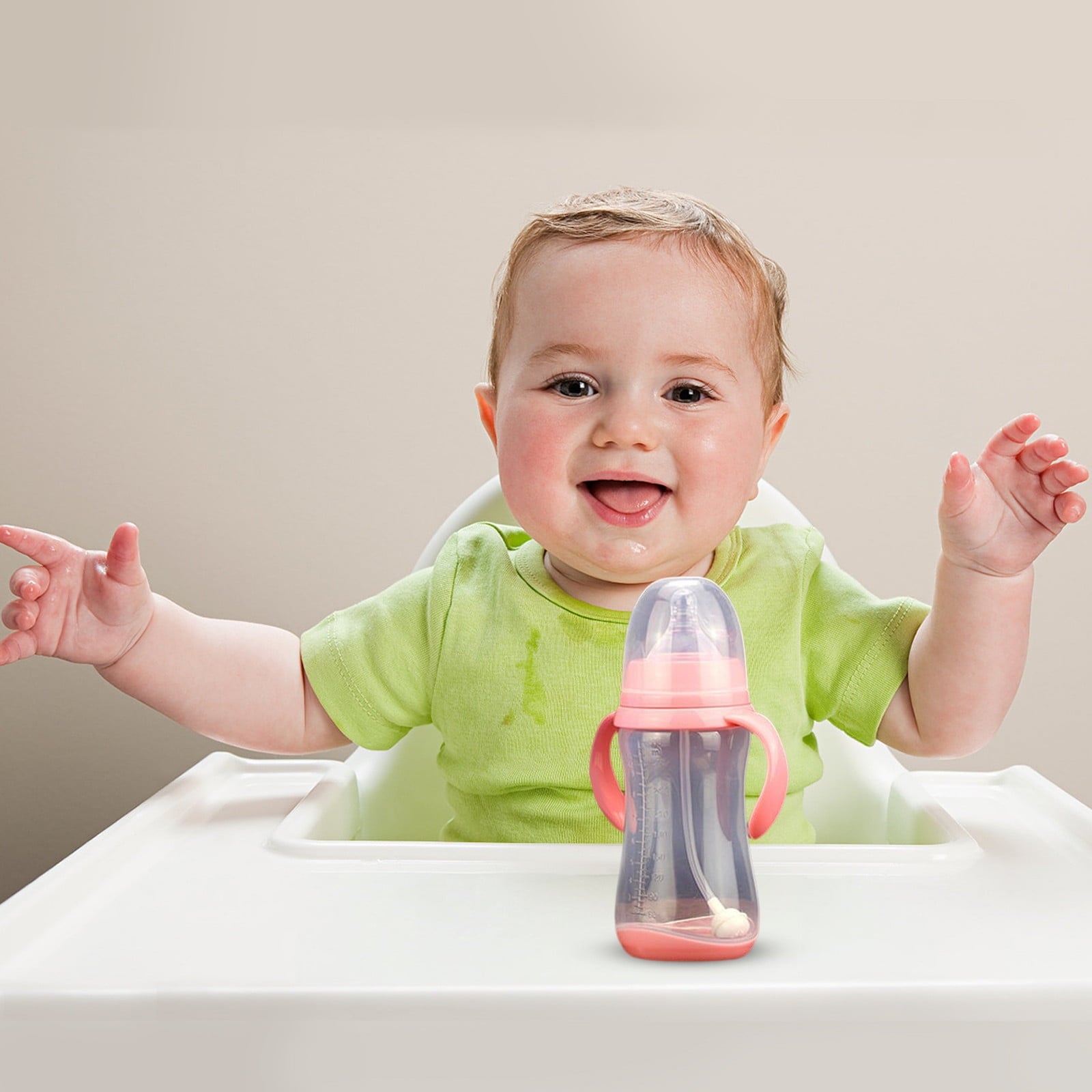 LHWEN 300ML Wide Caliber PP Baby Bottle with Handle Anti Drop Anti Flatulence Plastic Baby Bottle Easy Clean Comfortable Feeding Newborn Toddler Grip Ideal for All Ages