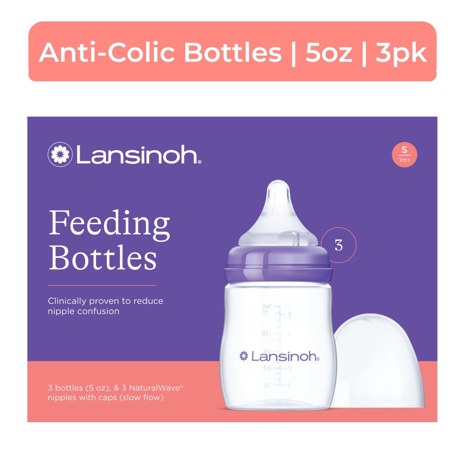 Baby Bottle for Breastfeeding Baby, Baby Formula Feeding, 5oz, 3pk, Slow Flow Nipples, Size S