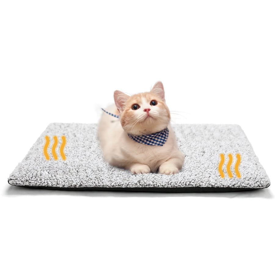 Self Warming Cat Bed for Indoor Cats Self Heating Pet Pad with Removable Washable Cover Non Slip Dog Bed for Small Dogs, Gray, 24*18