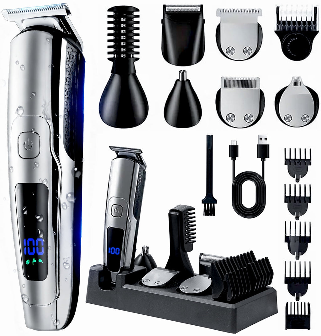 Beard Trimmer for Men,All-in-One Trimmer Kit - IPX7 ,LED Display, Wet/Dry Shower-Safe,Hair Clipper for Men,Grooming Kit for Nose Body Face &amp; Mustache