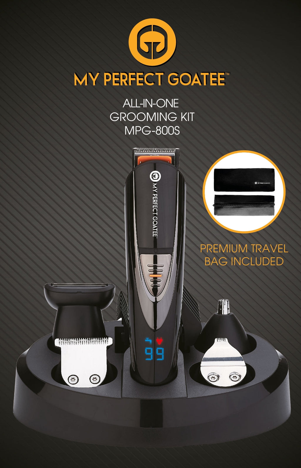 My Goatee Beard Trimmer, Grooming Kit with LED Battery Charge Indicator, Travel Bag