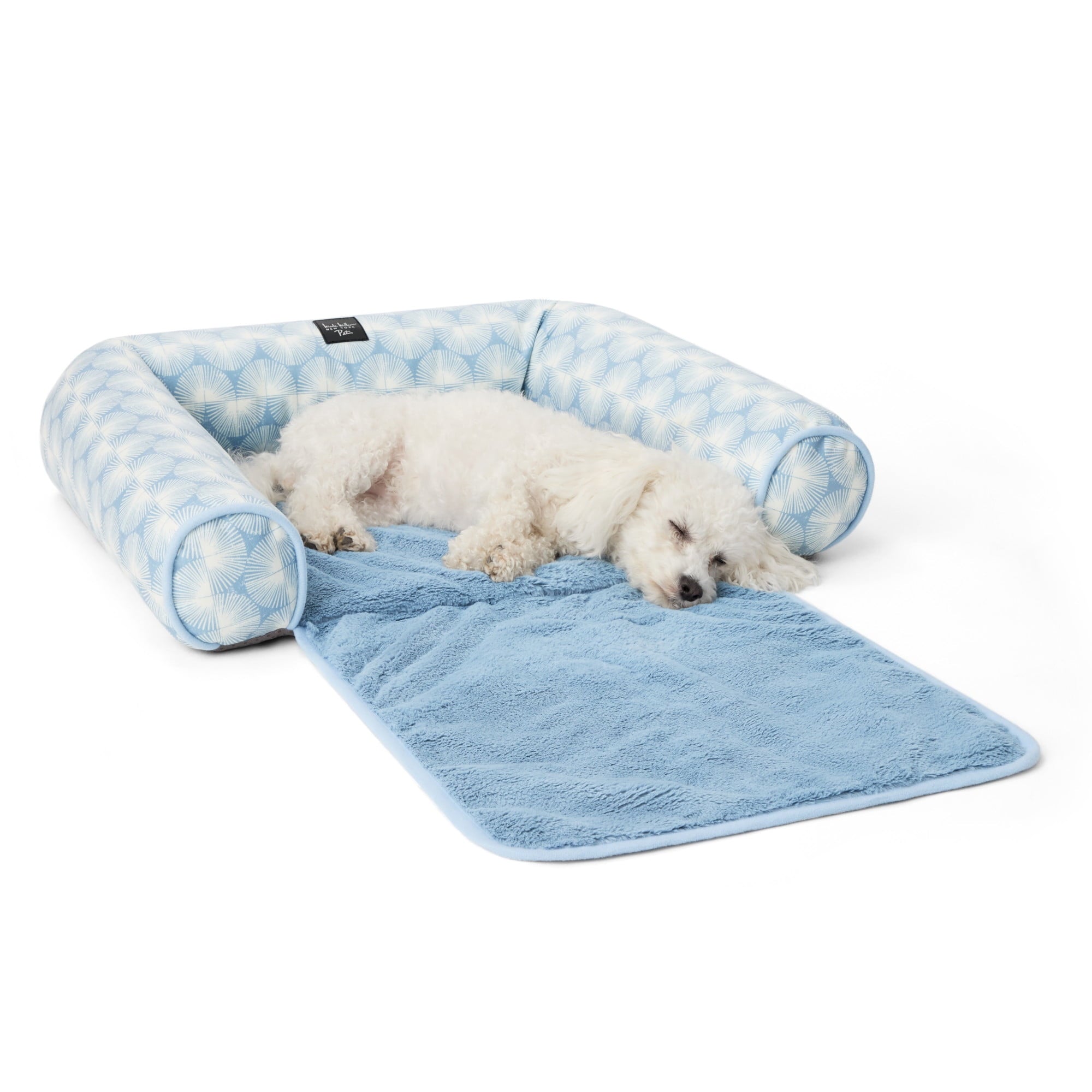 NEW YORK PET Kendall Fluted Geo Couch Protector Pet Bed, &amp; , Water Repellent, Bottom, , Blue, Large 40"x23"x4"