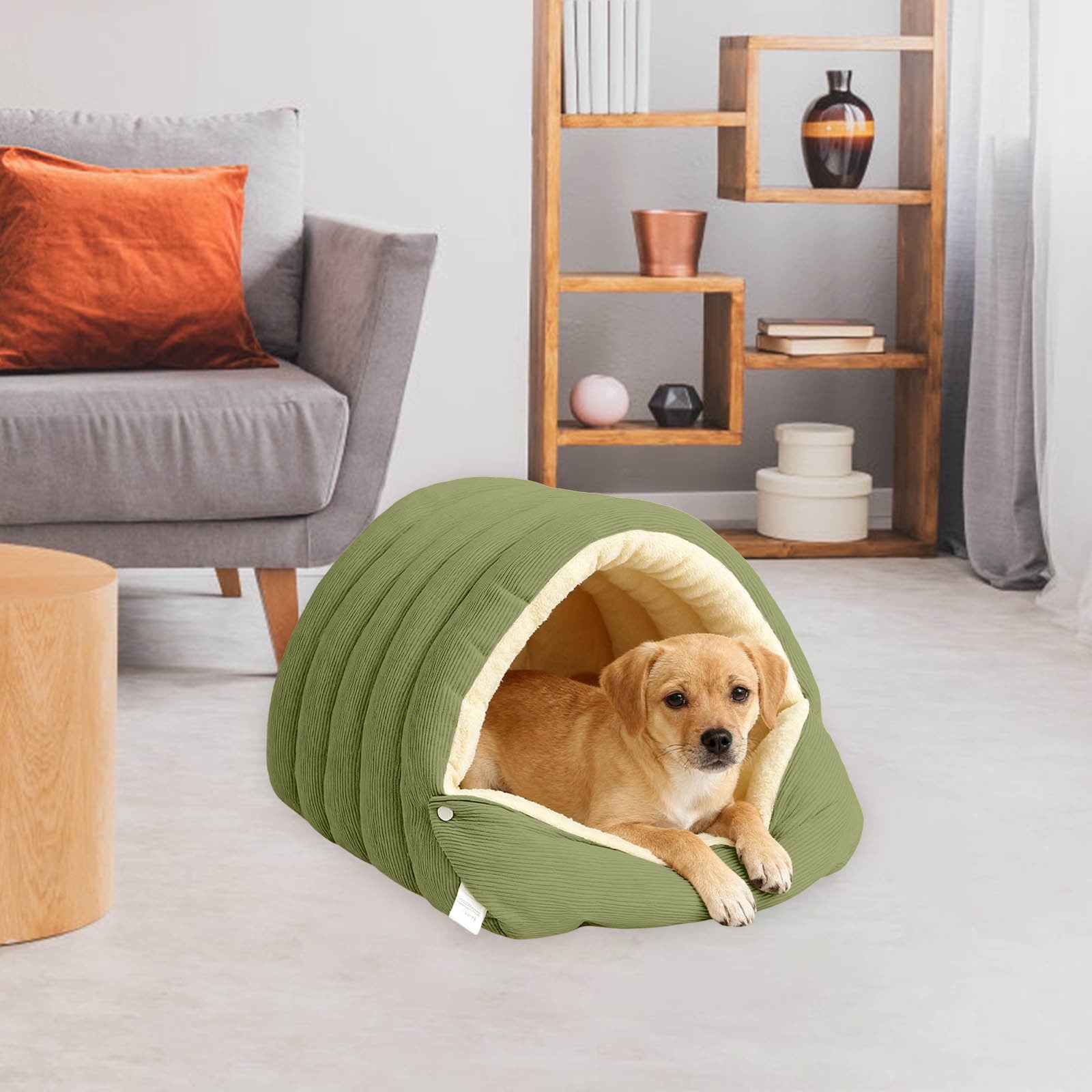 Winter Small Pet Bed - Washable Semi-Enclosed Cat/Dog Bed, Dual-Purpose (Open/Closed), Wear-Resistant Cloth, Fits Pets Under 5 lbs, Green, Compact 18.9x11.8x7.87in