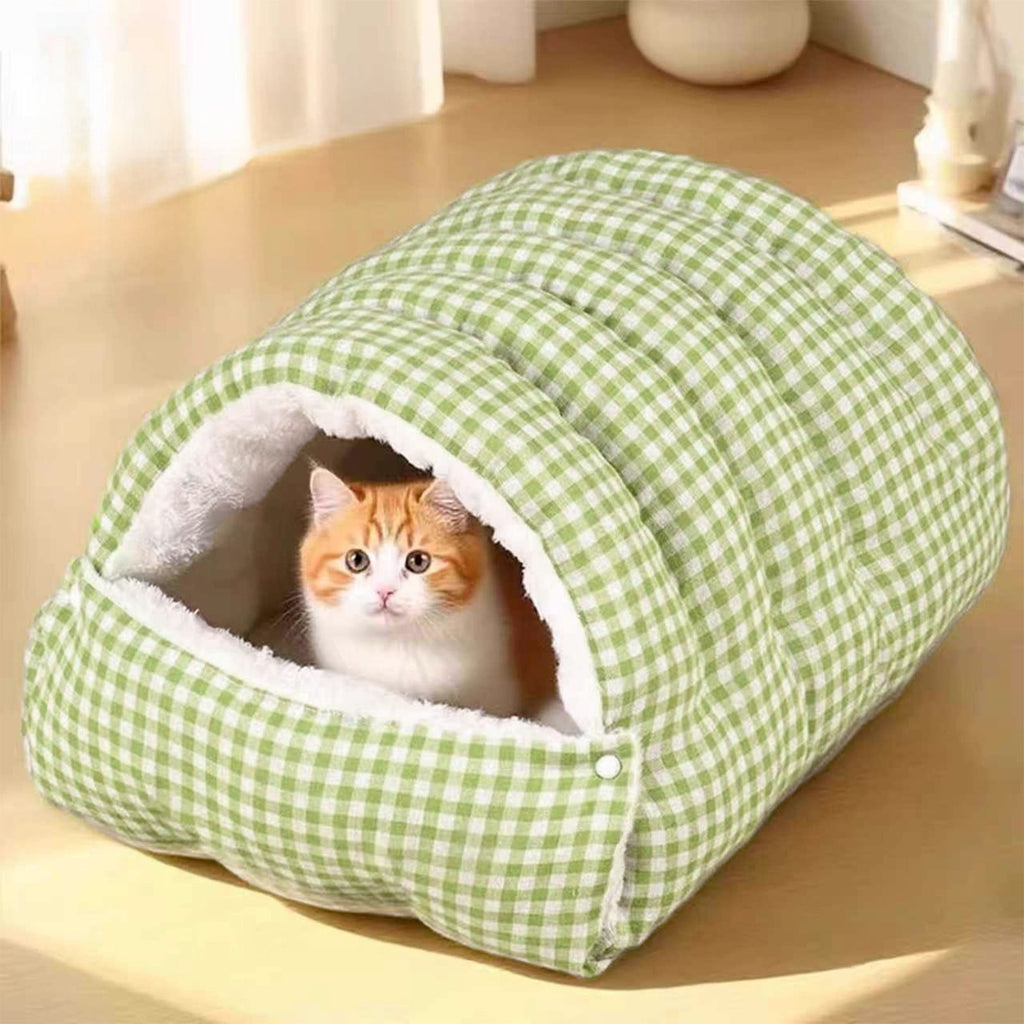 Winter Small Pet Bed - Washable Semi-Enclosed Cat/Dog Bed, Dual-Purpose (Open/Closed), Wear-Resistant Cloth, Fits Pets Under 5 lbs, Green, Compact 18.9x11.8x7.87in