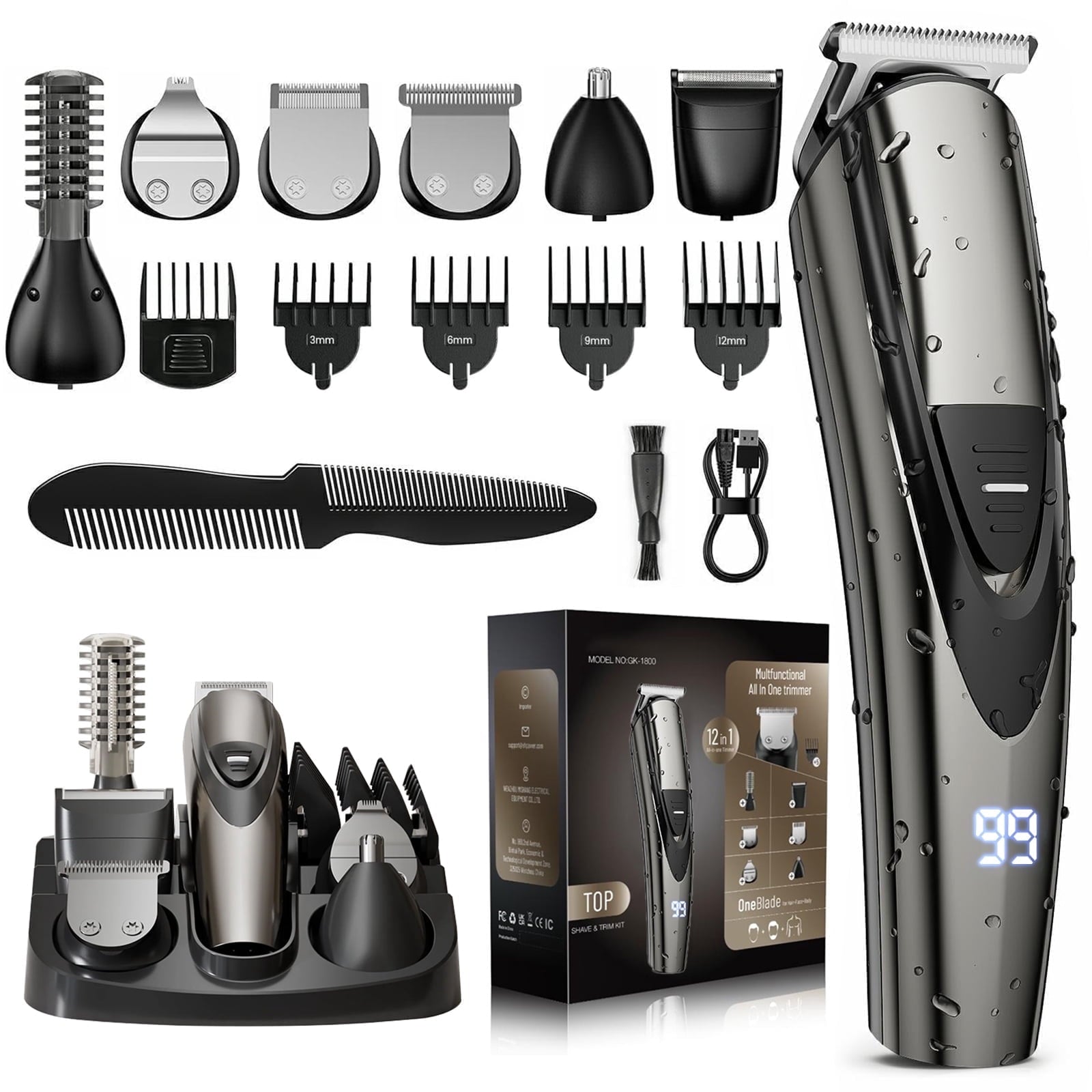 Skdwakiz Hair Trimmer for Men, Cordless Hair Clippers with Safety Lock, All in One Mens Grooming Kit for Face, Mustache, Nose and Body, Rechargeable Beard Trimmer, Gifts for Husband Father