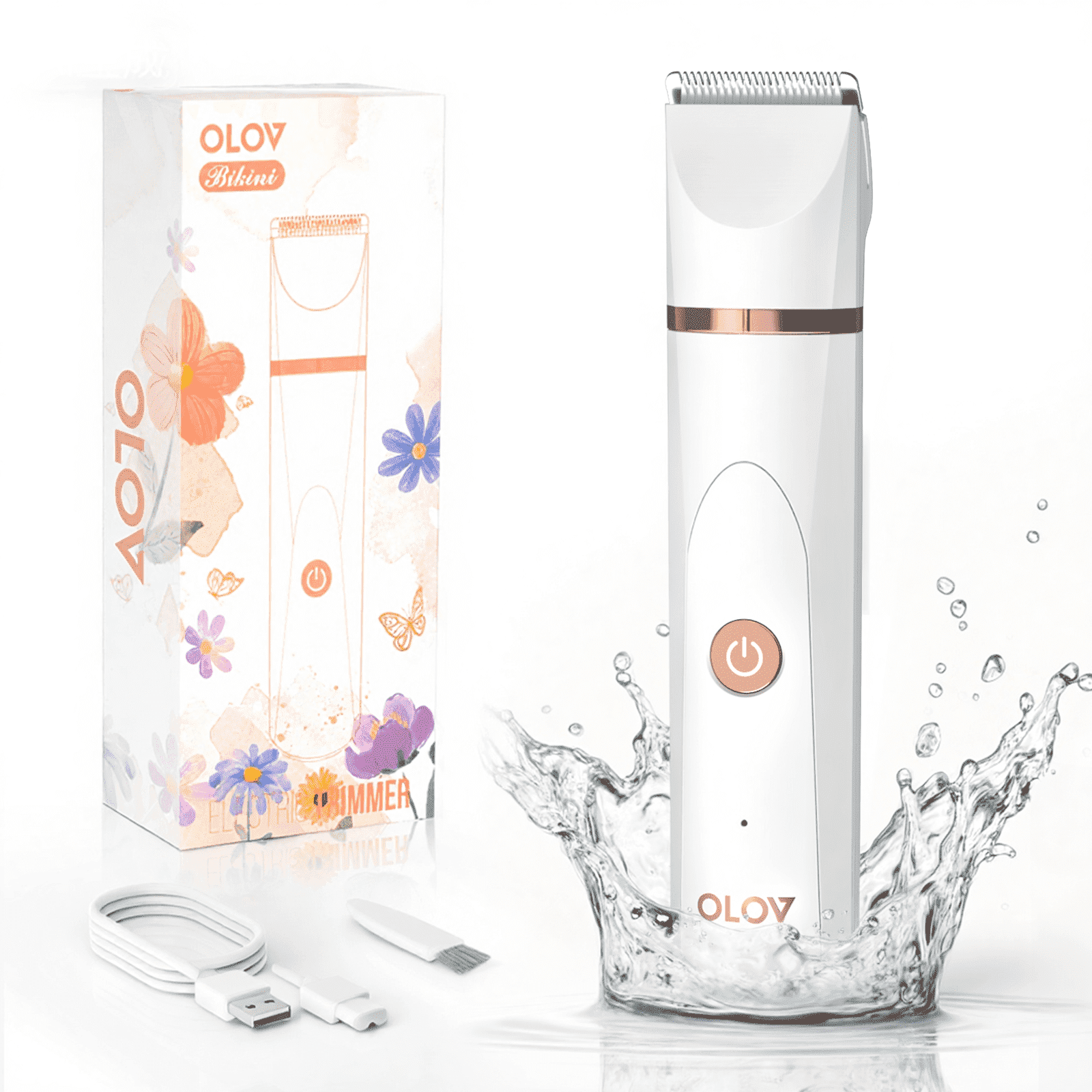 OLOV Electric Body Hair Trimmer Kit - Groin, Bikini &amp; Underarm Grooming, Wet/Dry Shaver, USB Rechargeable, Razor for Men &amp; Women, Black