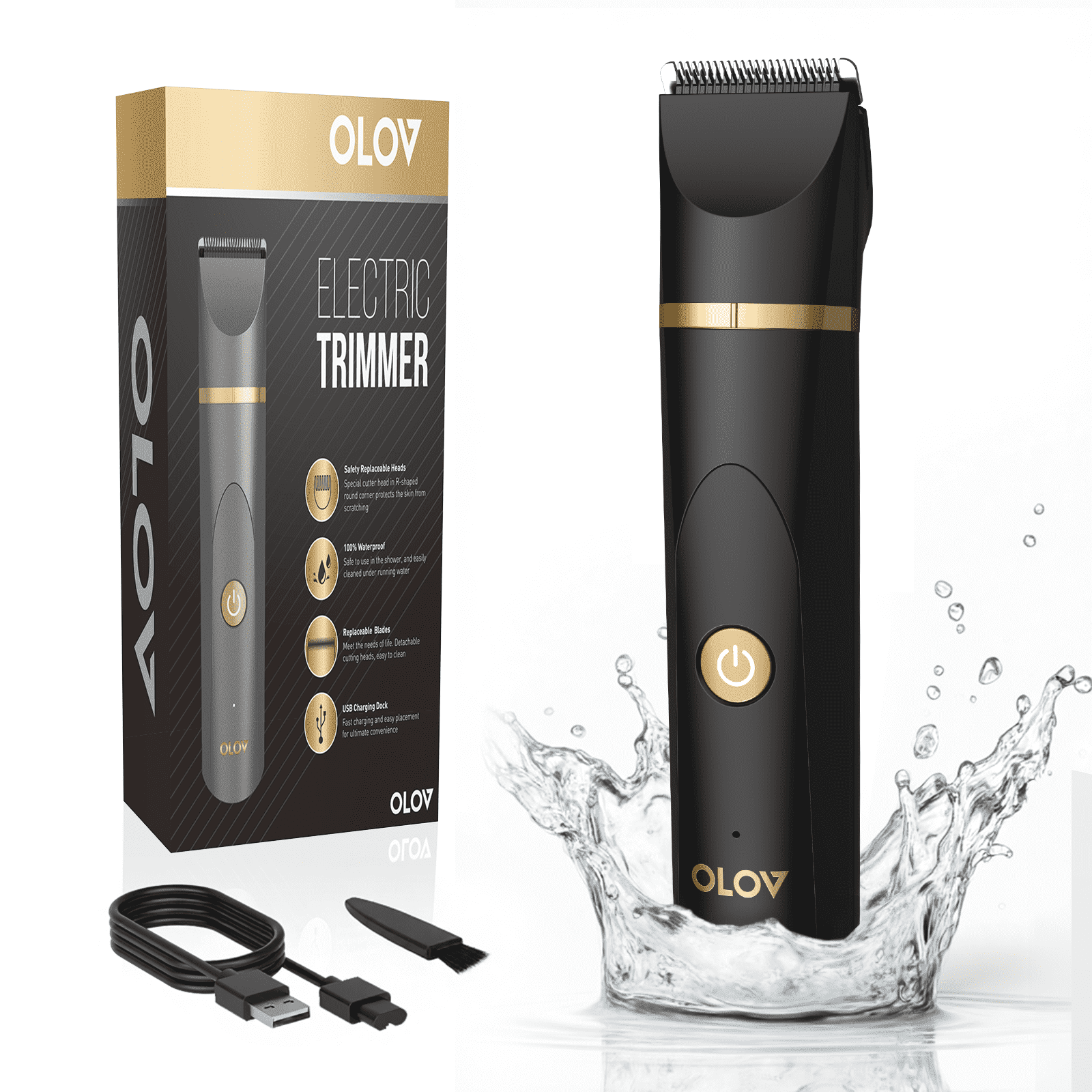 OLOV Electric Body Hair Trimmer Kit - Groin, Bikini &amp; Underarm Grooming, Wet/Dry Shaver, USB Rechargeable, Razor for Men &amp; Women, Black