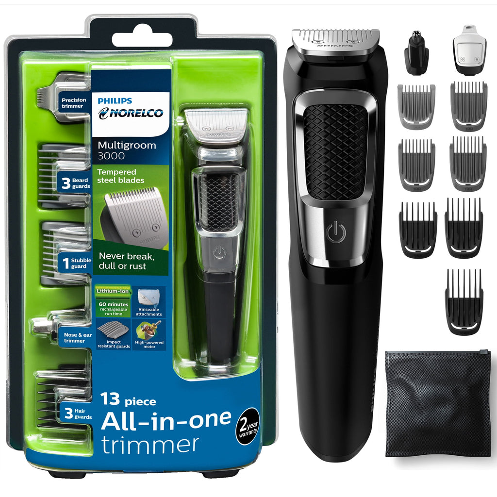 Multi Groomer - 13 Piece Mens Grooming Kit For Beard, Face, Nose, and Ear Hair Trimmer and Hair Clipper - No Blade Oil Needed, MG3750/60