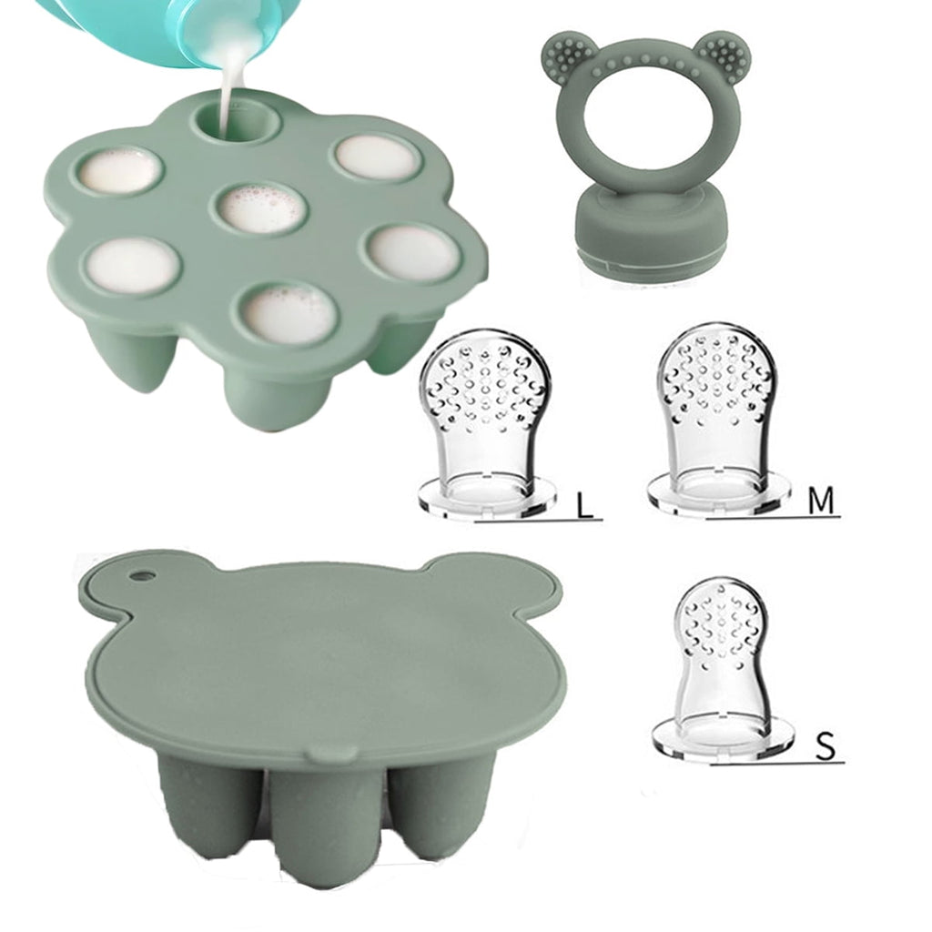 Silicone Baby Fruit Food Feeder Pacifier &amp; Breastmilk Popsicle Freezer Molds, Baby Food Storage Containers Breast Milk Ice Cubes for Baby Teething &amp; Infant Self Feeding, BPA Free (Green)