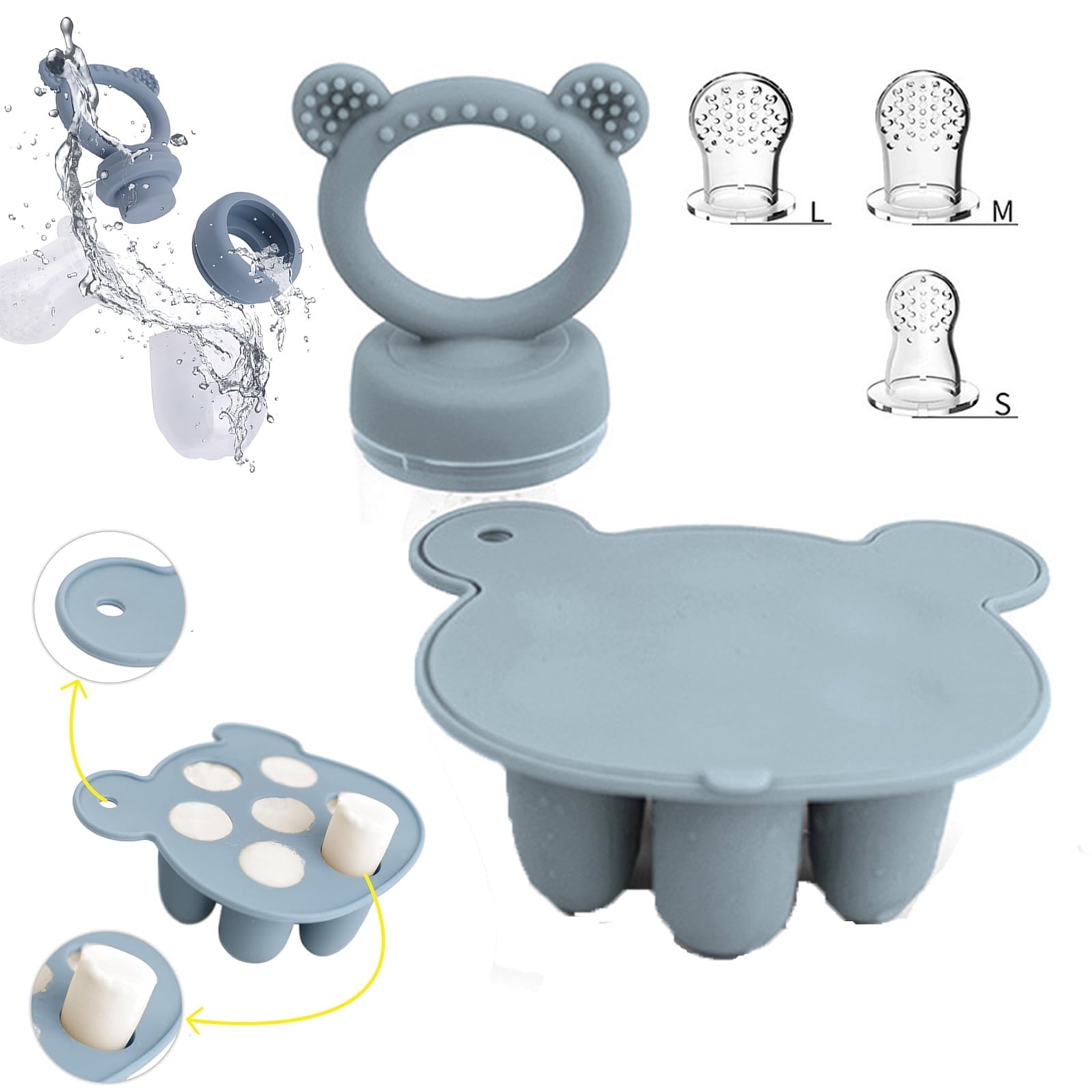 Silicone Baby Fruit Food Feeder Pacifier &amp; Breastmilk Popsicle Freezer Molds, Baby Food Storage Containers Breast Milk Ice Cubes for Baby Teething &amp; Infant Self Feeding, BPA Free (Green)