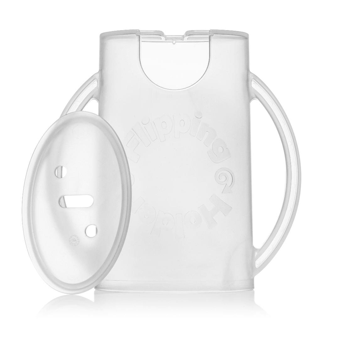 Squeeze Proof Flipping Holder ORIGINAL (without lid) for Food Pouches &amp; Juice Boxes (Purple) - Multipurpose Design - Prevent Messes &amp; Support Self-Feeding - Handles for Easy Grasping