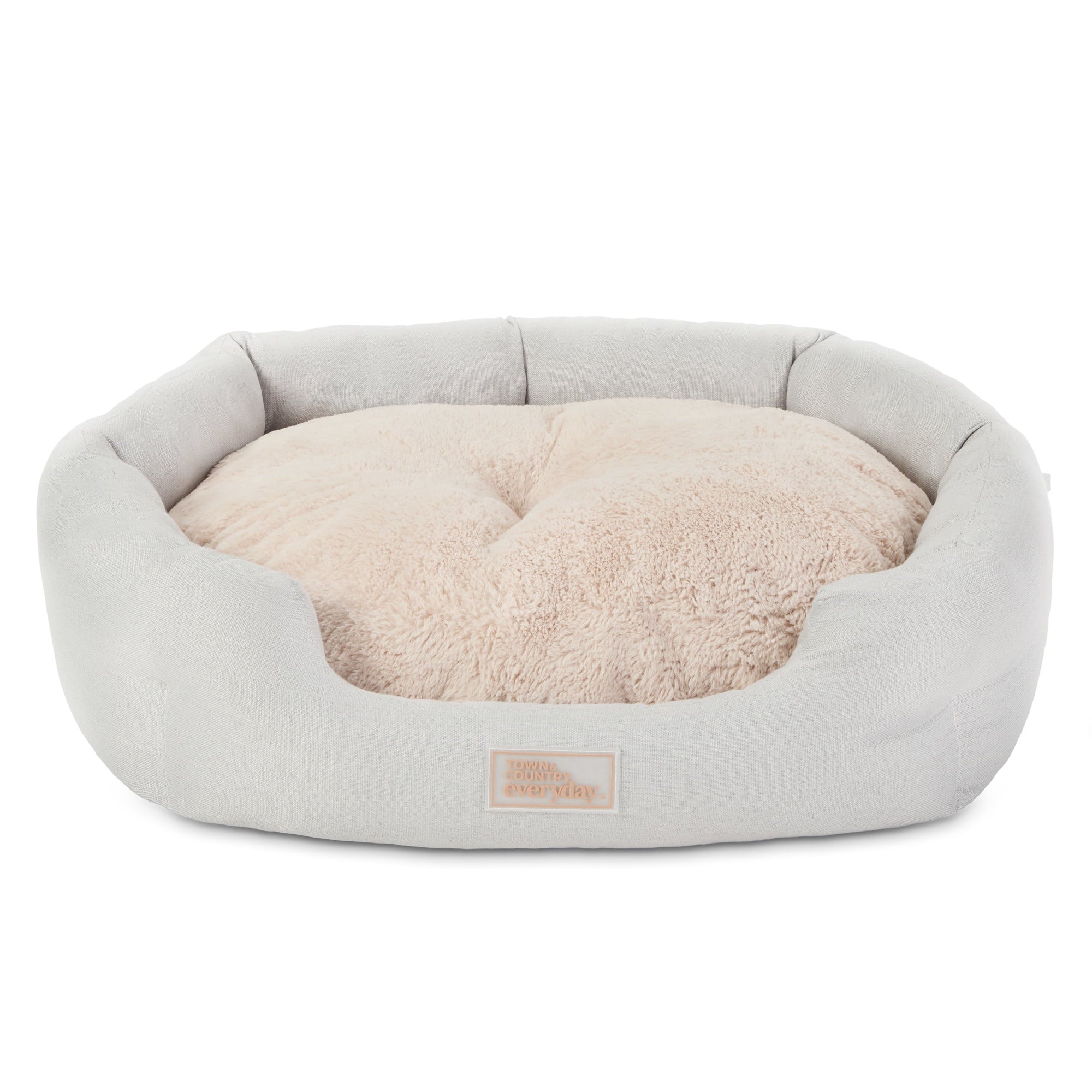 TOWN &amp; COUNTRY EVERYDAY CuddleTown Faux Linen Comfy Cuddler Pet Bed, Supportive &amp; Egg Crate Foam, Water Repellent, Bottom, Cover, Grey, Medium 28"x26"x8"