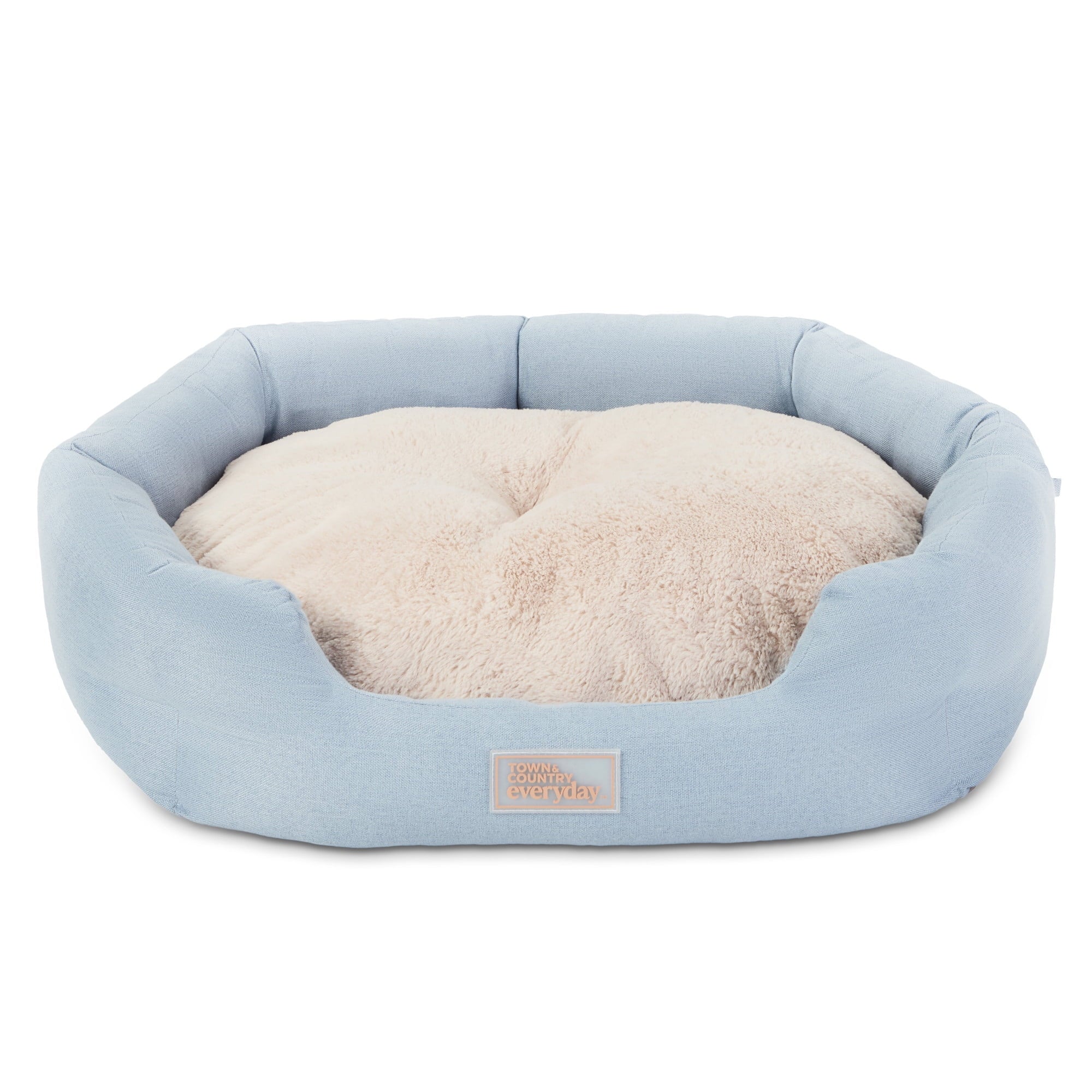 TOWN &amp; COUNTRY EVERYDAY CuddleTown Faux Linen Comfy Cuddler Pet Bed, Supportive &amp; Egg Crate Foam, Water Repellent, Bottom, Cover, Grey, Medium 28"x26"x8"