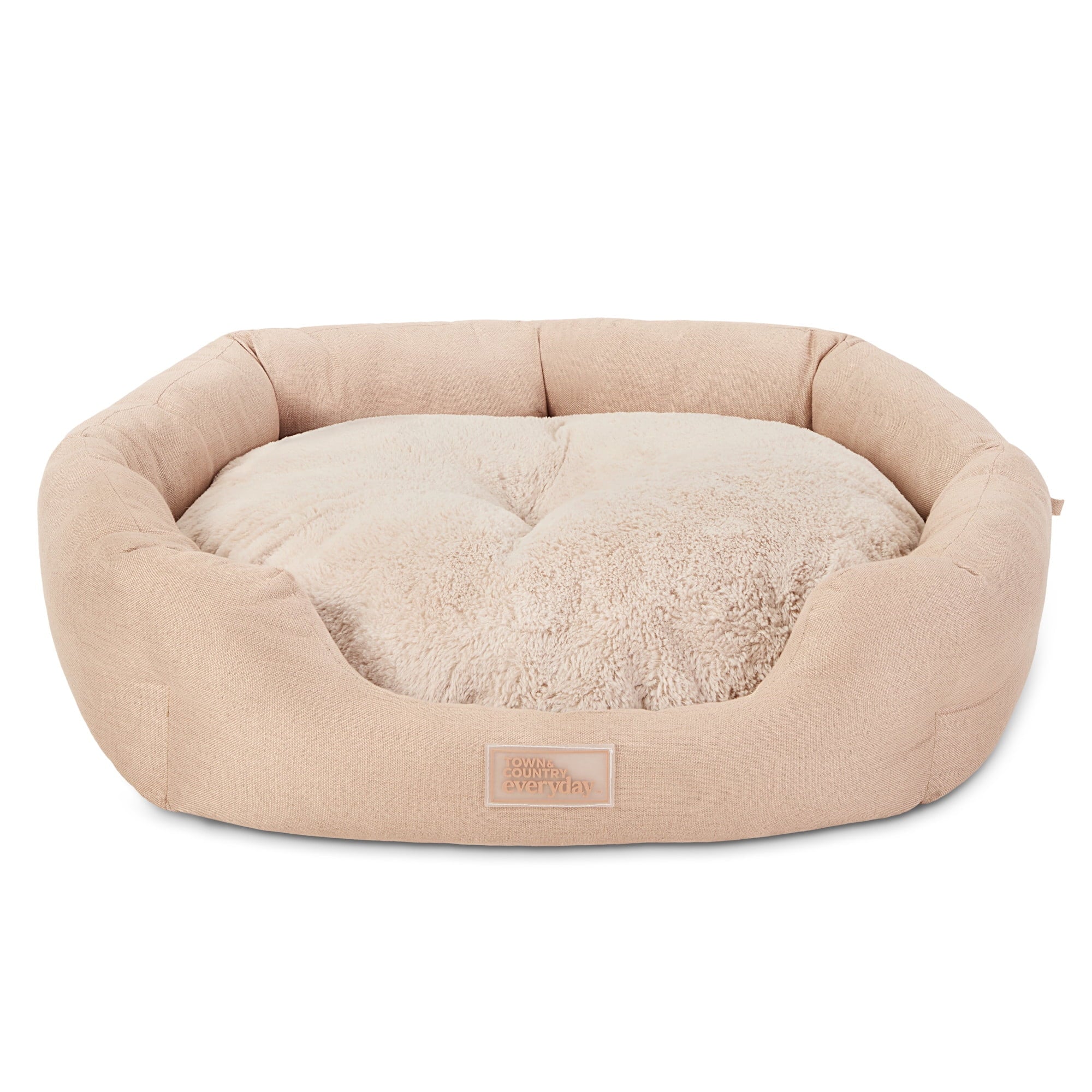 TOWN &amp; COUNTRY EVERYDAY CuddleTown Faux Linen Comfy Cuddler Pet Bed, Supportive &amp; Egg Crate Foam, Water Repellent, Bottom, Cover, Grey, Medium 28"x26"x8"