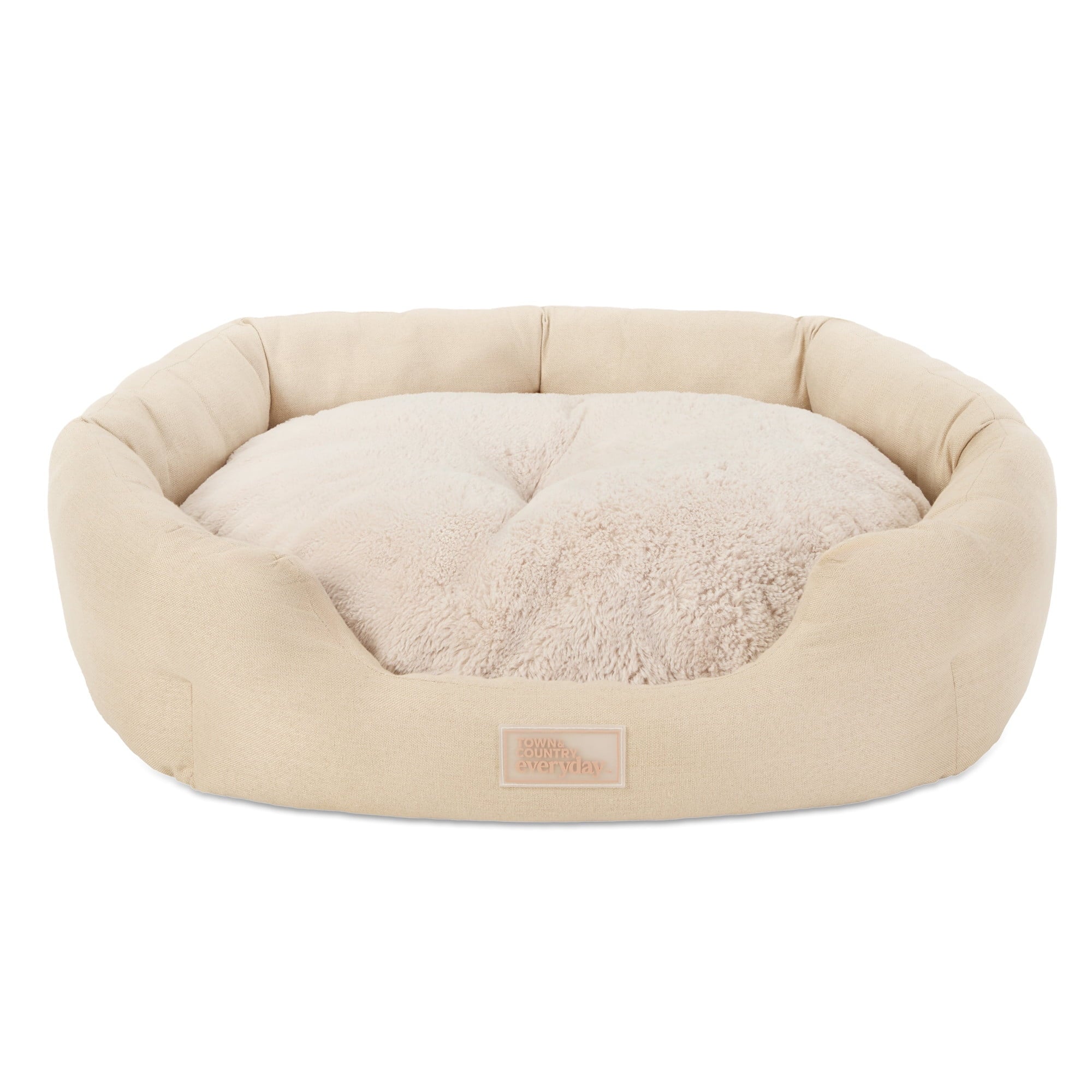TOWN &amp; COUNTRY EVERYDAY CuddleTown Faux Linen Comfy Cuddler Pet Bed, Supportive &amp; Egg Crate Foam, Water Repellent, Bottom, Cover, Grey, Medium 28"x26"x8"