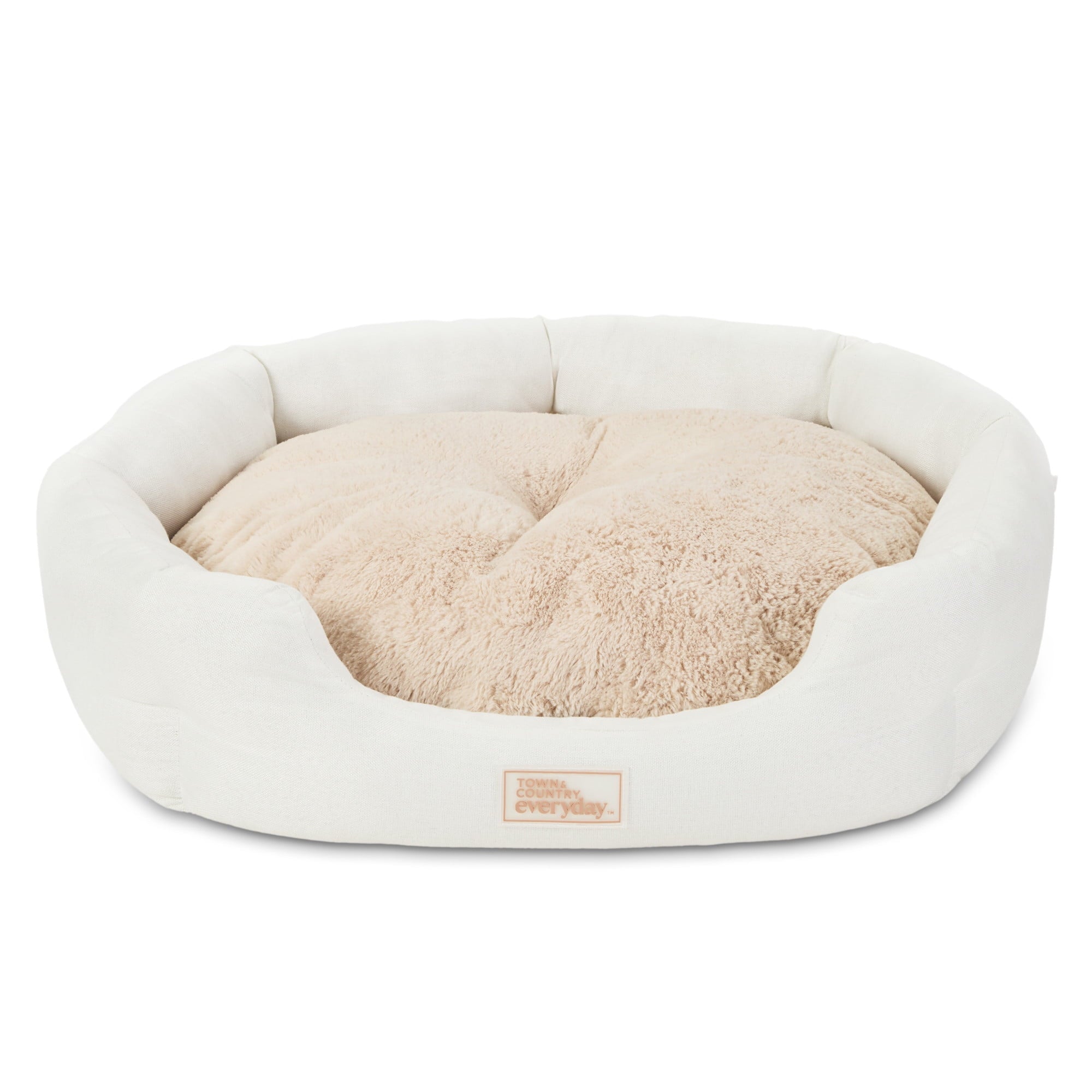 TOWN &amp; COUNTRY EVERYDAY CuddleTown Faux Linen Comfy Cuddler Pet Bed, Supportive &amp; Egg Crate Foam, Water Repellent, Bottom, Cover, Grey, Medium 28"x26"x8"