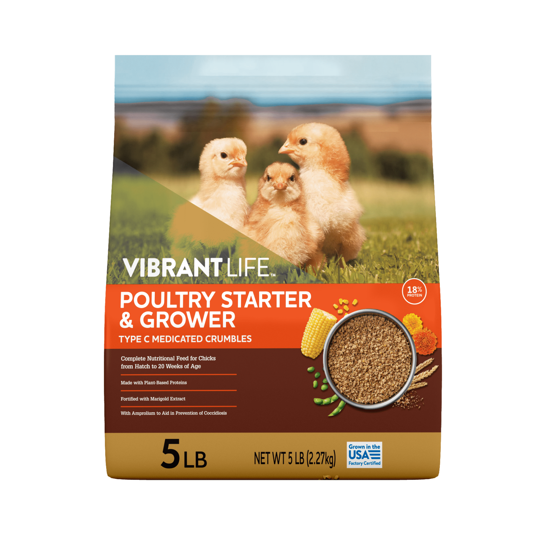 Poultry Starter and Grower Type C Medicated Crumbles, 5 lb Bag