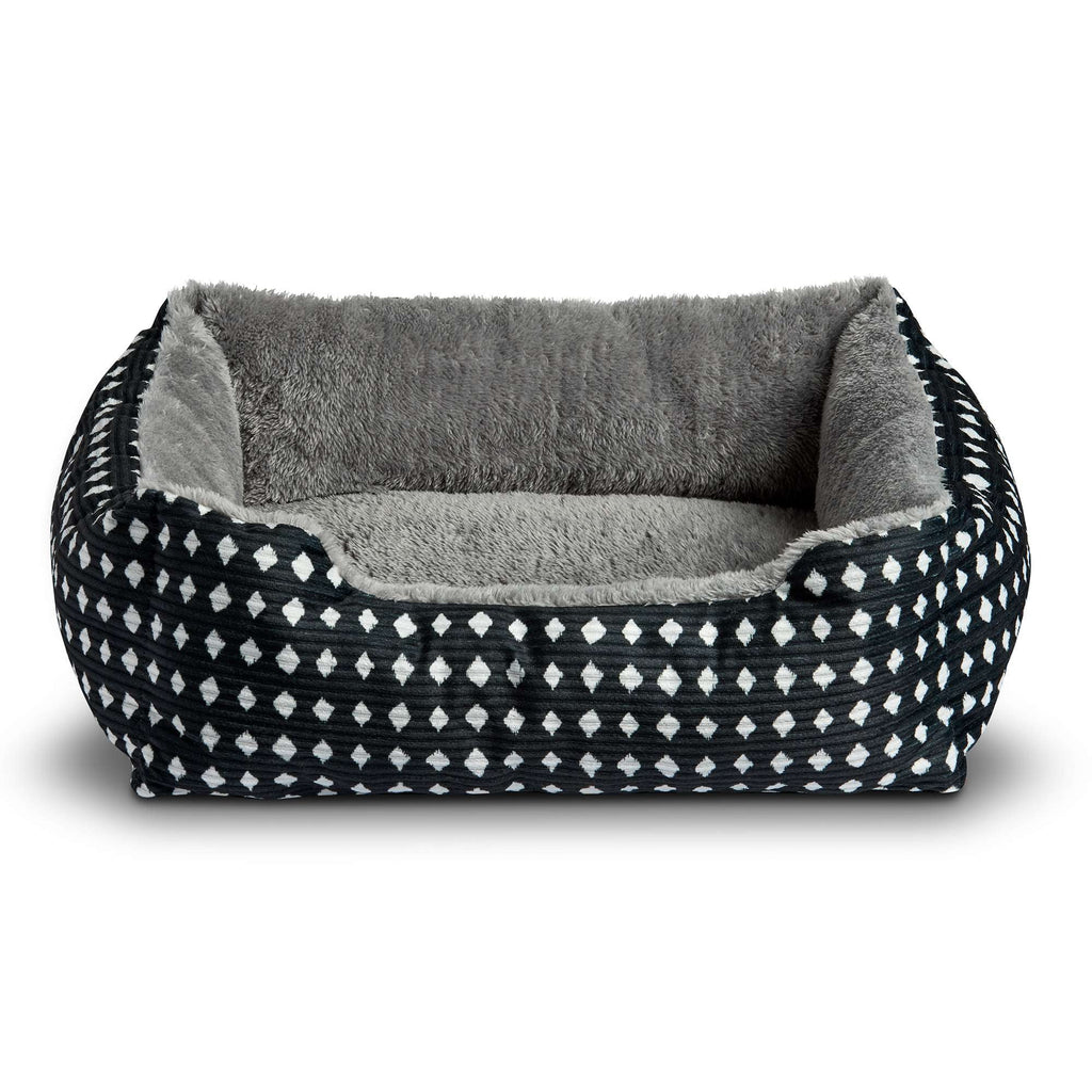 Dog Bed, Cat Bed, Puppy Bed, Plush Cuddle Bed for Small Breeds, 19" x 15",Black &amp; White Diamonds