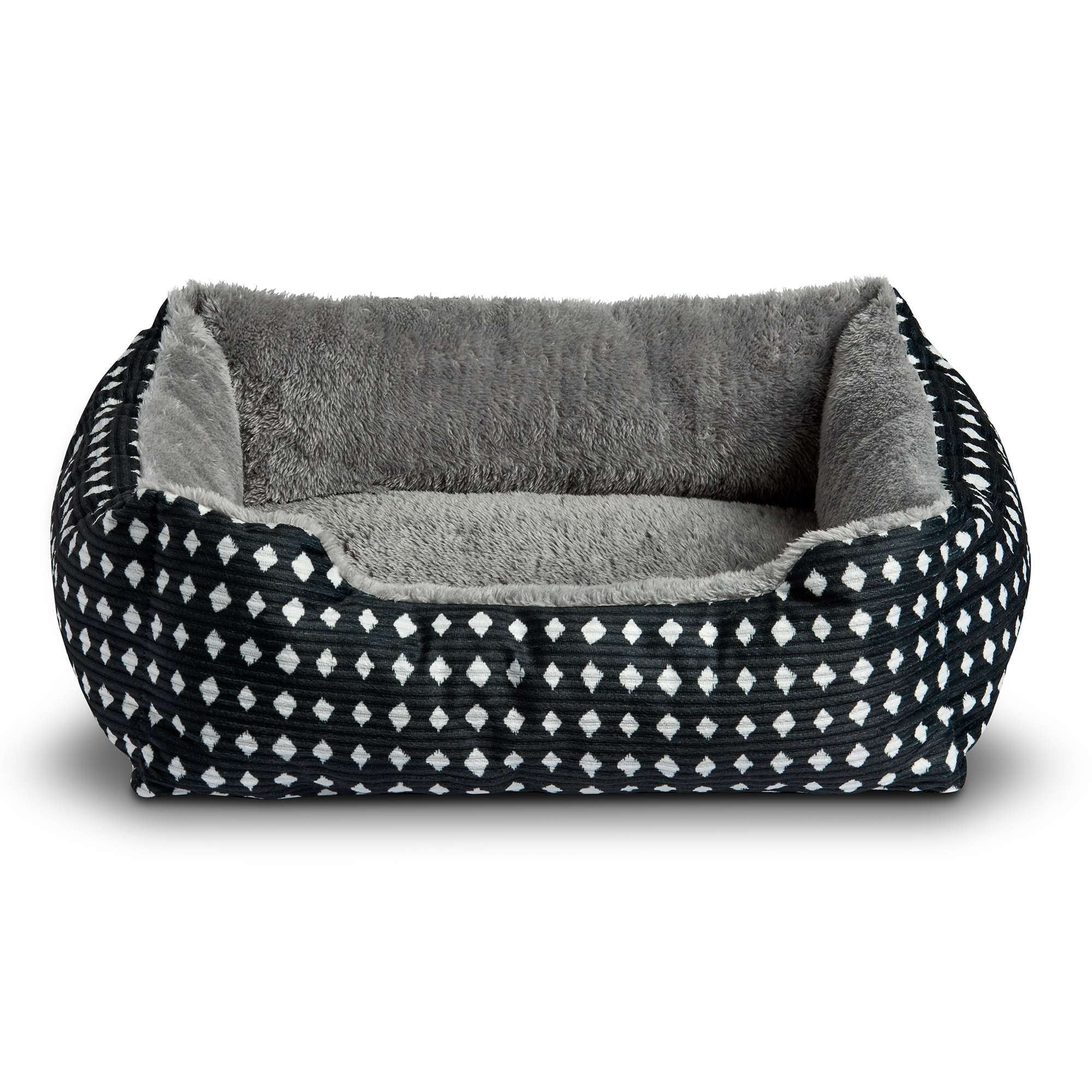 Dog Bed, Cat Bed, Puppy Bed, Plush Cuddle Bed for Small Breeds, 19" x 15",Black &amp; White Diamonds
