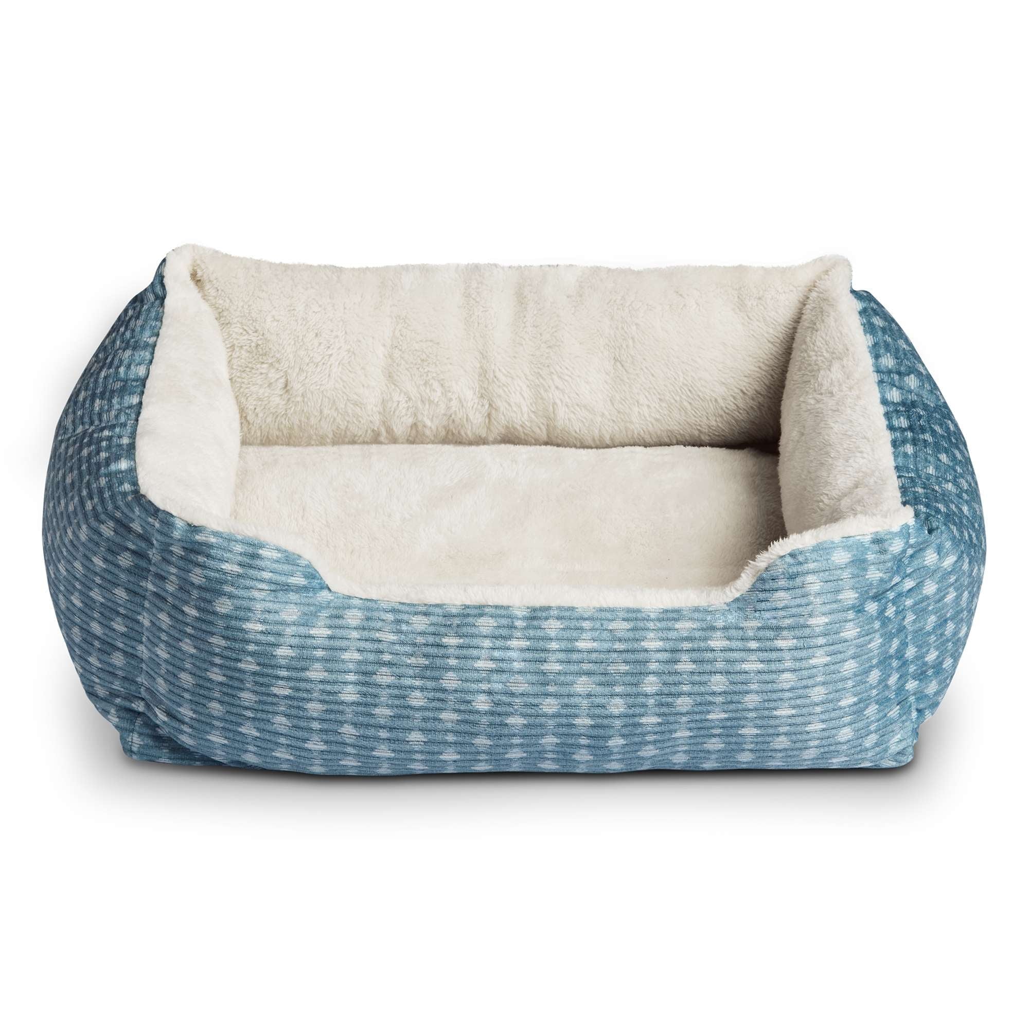Dog Bed, Cat Bed, Puppy Bed, Plush Cuddle Bed for Small Breeds, 19" x 15", Blue and White