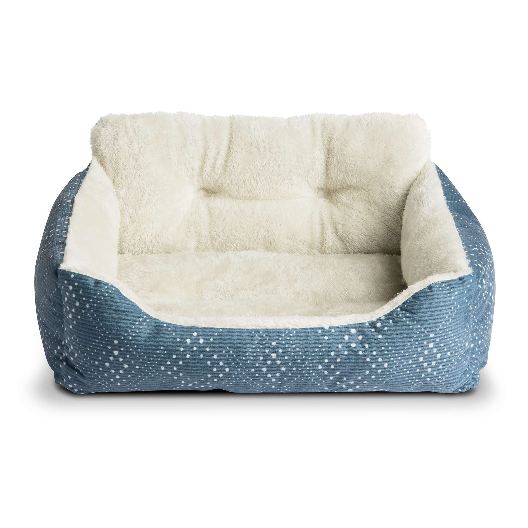 Puppy Dog Bed, Plush Bolster Dog for Small Dogs, Small, 21" x 17", Blue