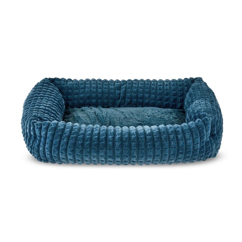 Small Flannel Waffle Texture Bolster Cat or Dog Bed, Blue, 17" x 21"