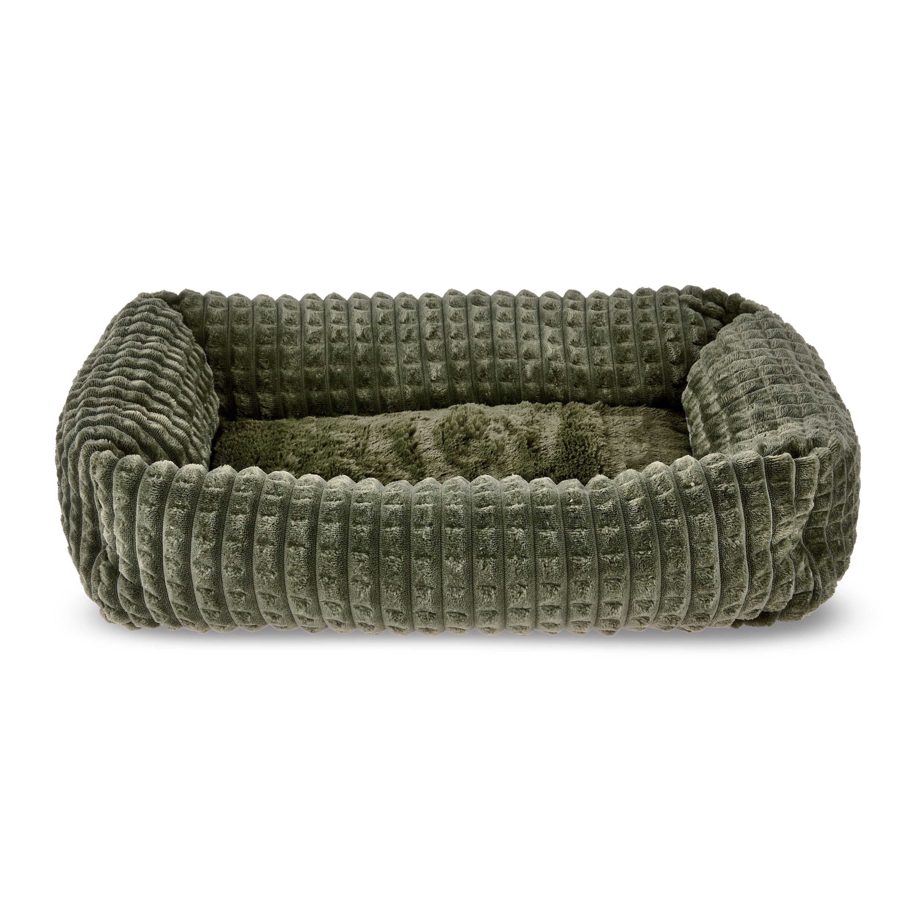 Small Flannel Waffle Texture Bolster Cat or Dog Bed, Blue, 17" x 21"
