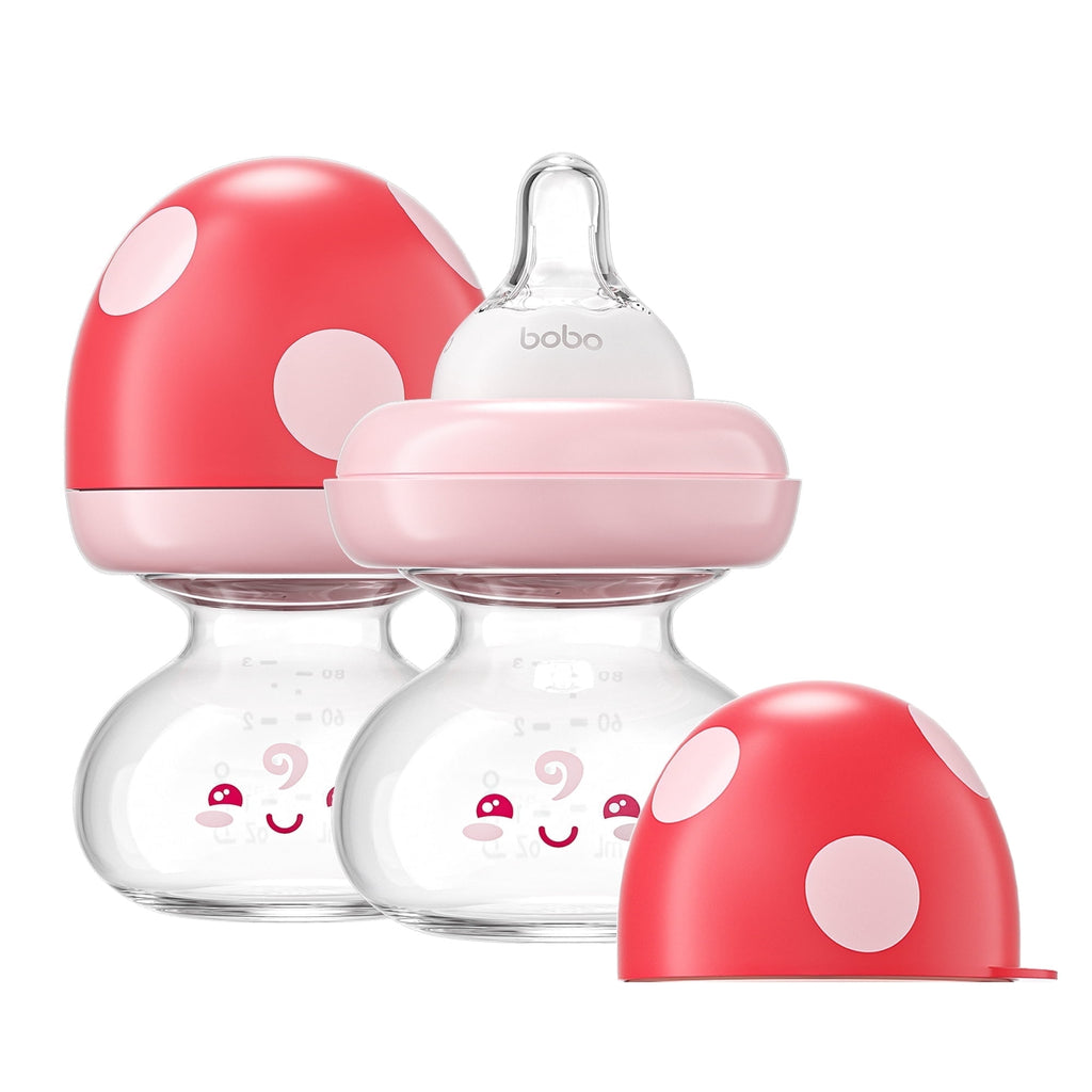 YOHKOH Standard Neck Baby Glass Bottles 2.7oz/2 pack,Red,Glass Bottles Set for Baby