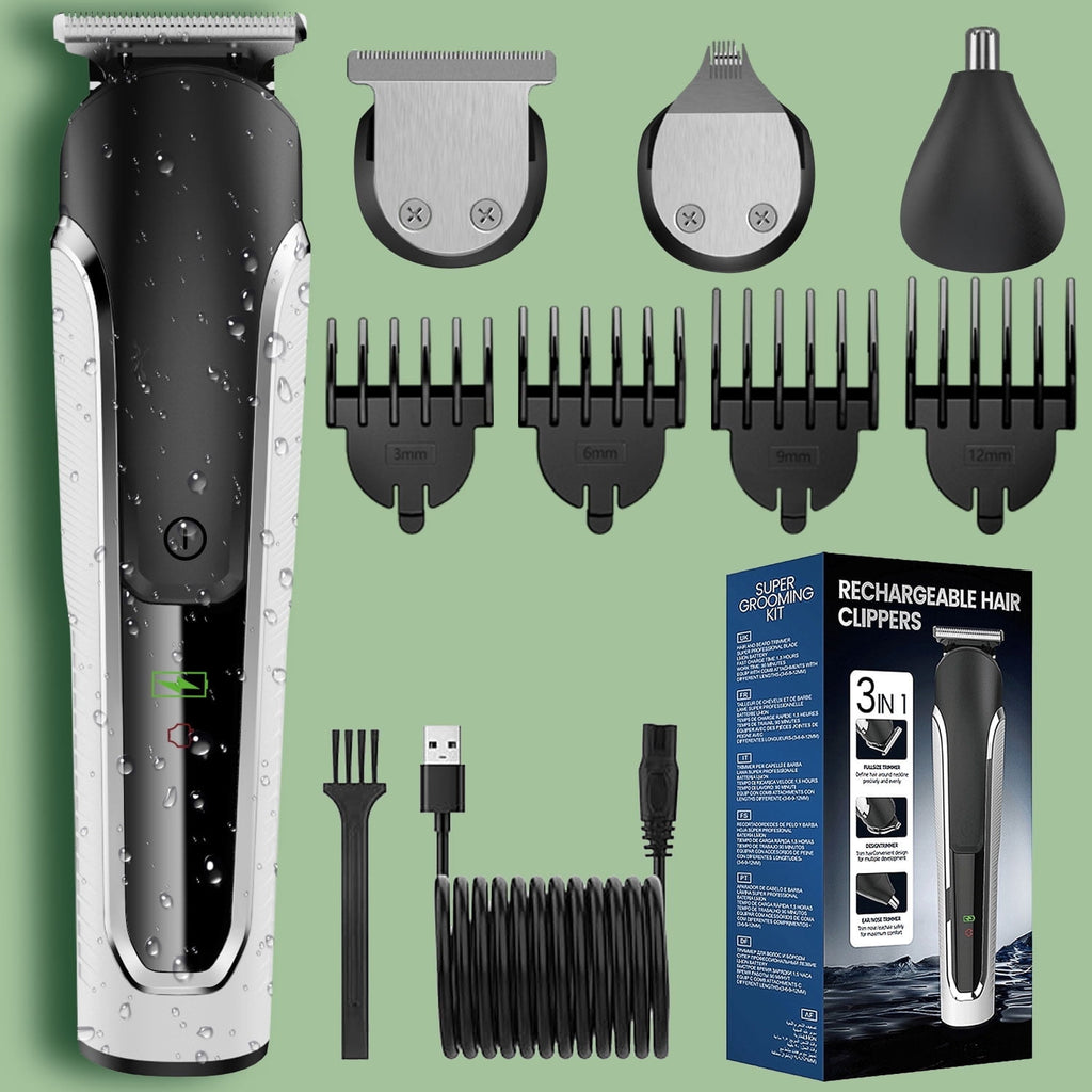 Men's All-in-One Grooming Kit, Beard Trimmer, Hair Clippers, Nose &amp; Ear Razor, Detail Trimmer, IPX6 Cordless Clipper with 4 Limit Combs