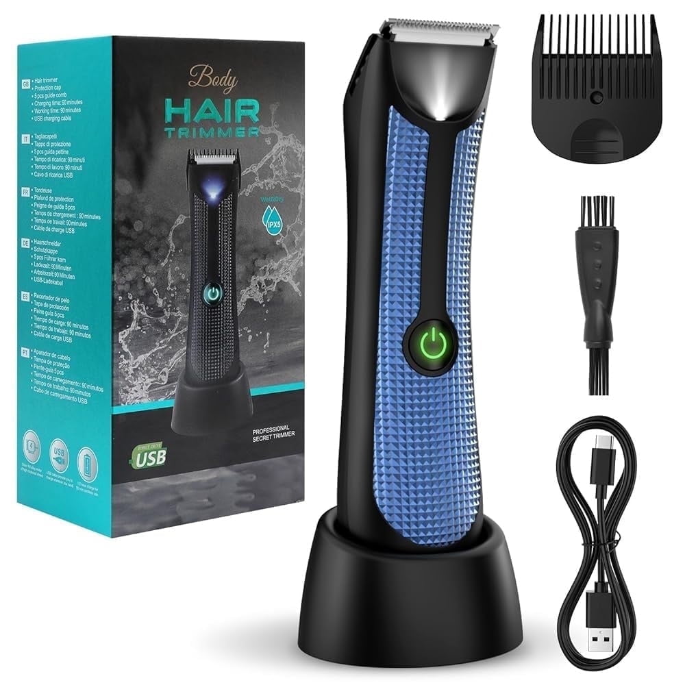 Body Hair Trimmer – Pubic, Groin, Chest &amp; Underarm Grooming Kit, Cordless Rechargeable Beard Trimmer w/ Adjustable Taper for Men Women, Black