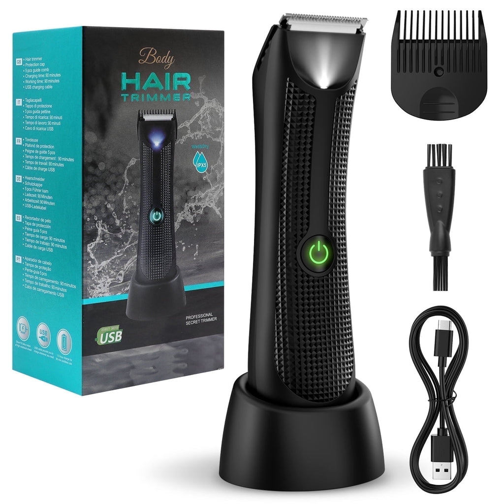 Body Hair Trimmer – Pubic, Groin, Chest &amp; Underarm Grooming Kit, Cordless Rechargeable Beard Trimmer w/ Adjustable Taper for Men Women, Black