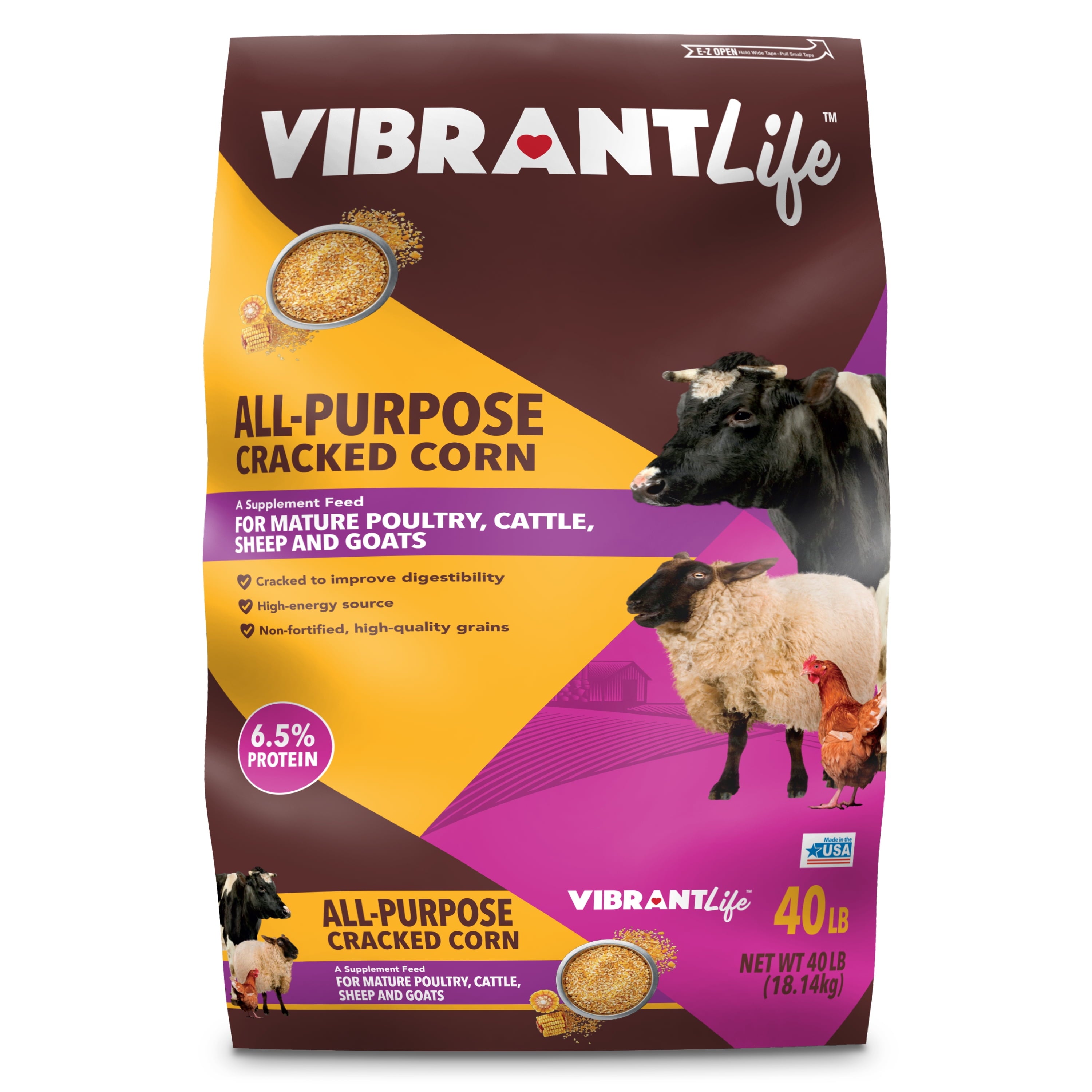 All-Purpose Cracked Corn Animal Feed for Mature Poultry, Cattle, Sheep, and Goats, 40 lb