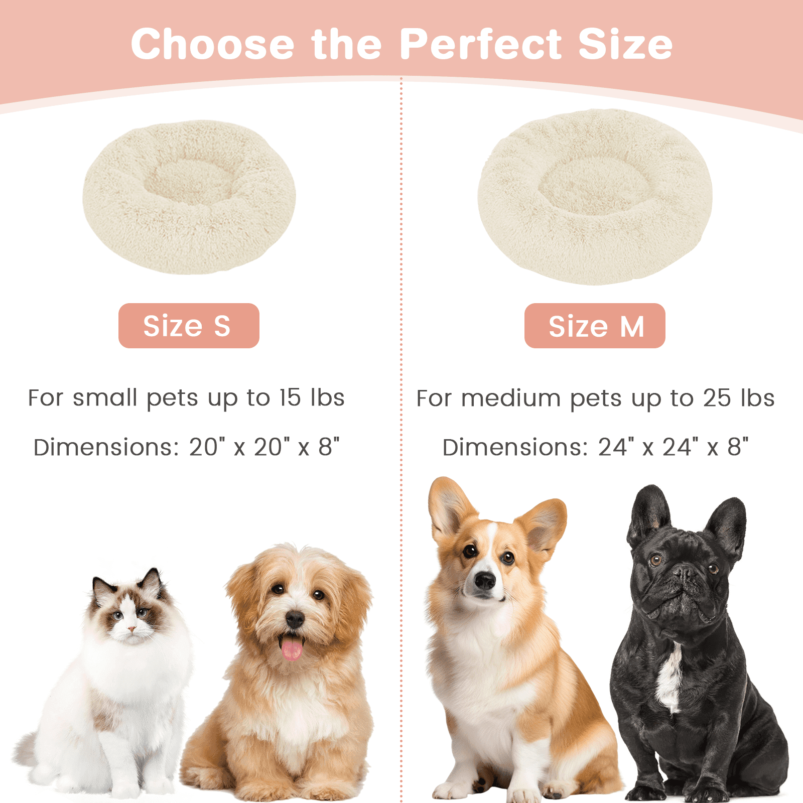 20 Inch Donut Dog Bed for Small Dogs, Round Pet Bed, Washable Dog Bed for Small Medium Dogs and Cats