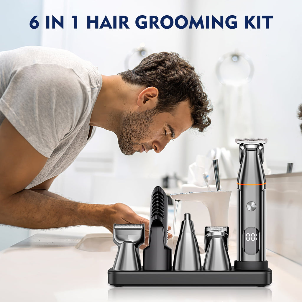 Hair Clippers, 5 IN 1 Cordless Electric Nose Ear Beard Trimmer Face Body Shaver, Rechargeable Men's Haircut &amp; Grooming Kit with LED Display for Father Husband Boyfriend