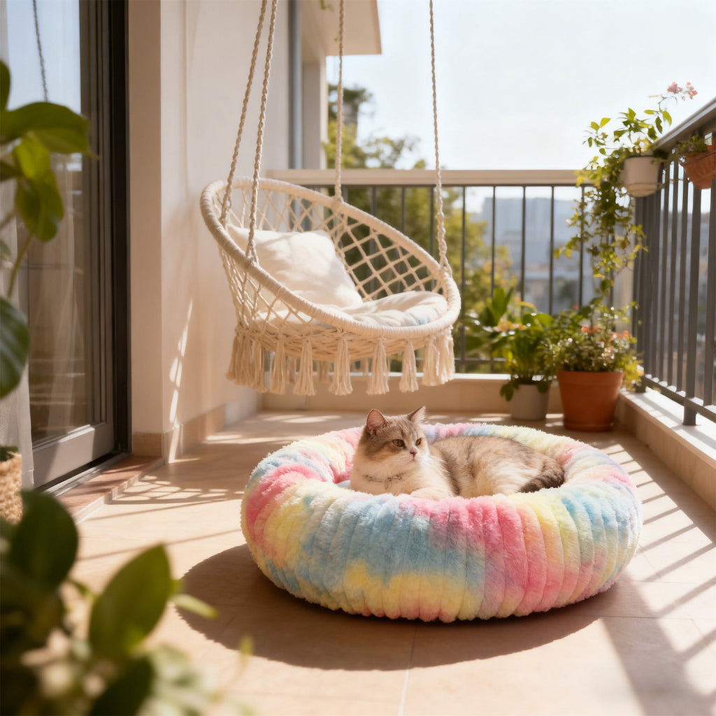 High Pile Plush Round Pet Bed Kennel Mat Extra Dog Cat Bed with Raised Edge for Small Medium Pets