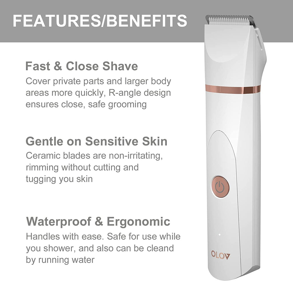 OLOV Electric Body Hair Trimmer Kit - Groin, Bikini &amp; Underarm Grooming, Wet/Dry Shaver, USB Rechargeable, Razor for Men &amp; Women, Black