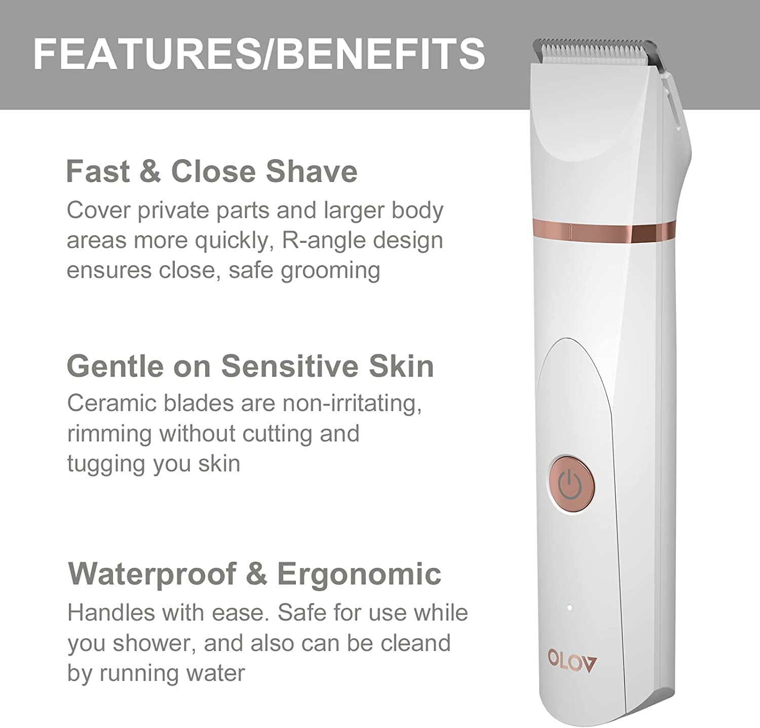 OLOV Electric Body Hair Trimmer Kit - Groin, Bikini &amp; Underarm Grooming, Wet/Dry Shaver, USB Rechargeable, Razor for Men &amp; Women, Black
