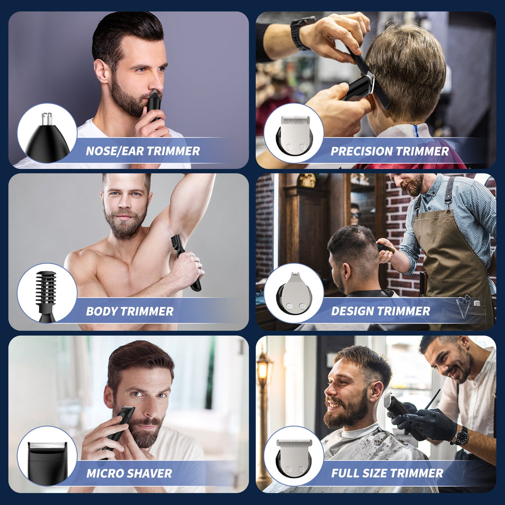 Hair Clipper for Men, All in One Grooming Kit IPX7 , Cordless Electric Beard Trimmer, USB Rechargeable Body Mustache Nose Ear Facial Cutting Groomer for Wet/Dry W/ LED Display, Storage Dock