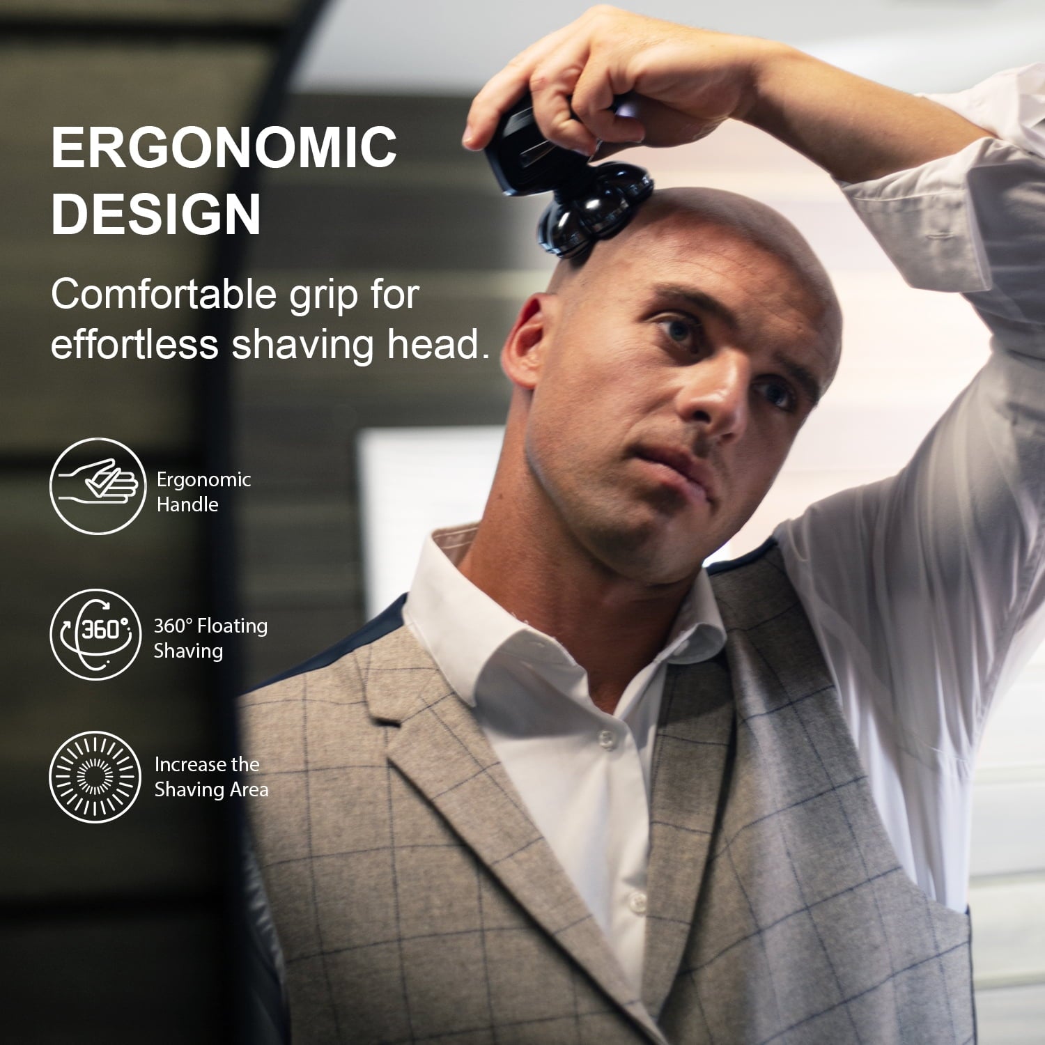 Skdwakiz Head Shavers for Bald Men, 7D Electric Razor, Cordless Rechargeable Wet/Dry IPX7 Hair Beard Trimmer with Rotary Blades &amp; Brush, LED Display, Grooming Shaving Kit Gift for Men