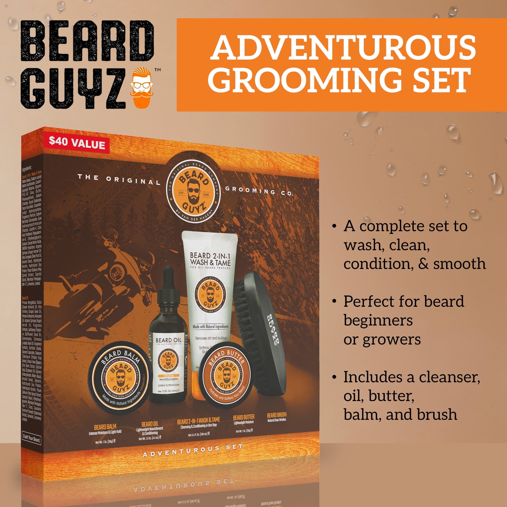 Adventurous Grooming Set, for All Beard Textures, Men, 5 Piece