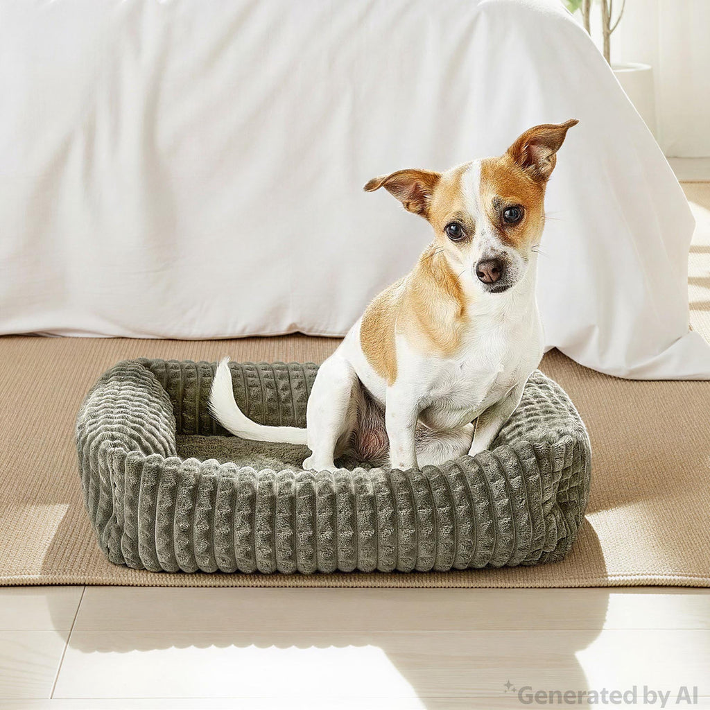 Small Flannel Waffle Texture Bolster Cat or Dog Bed, Blue, 17" x 21"