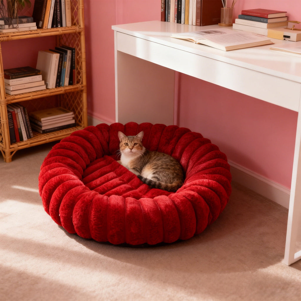 High Pile Plush Round Pet Bed Kennel Mat Extra Dog Cat Bed with Raised Edge for Small Medium Pets