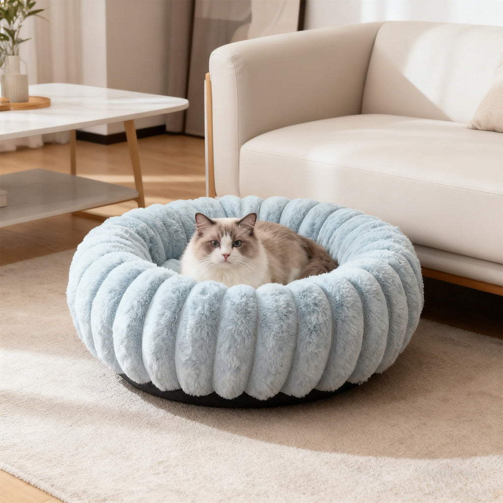High Pile Plush Round Pet Bed Kennel Mat Extra Dog Cat Bed with Raised Edge for Small Medium Pets