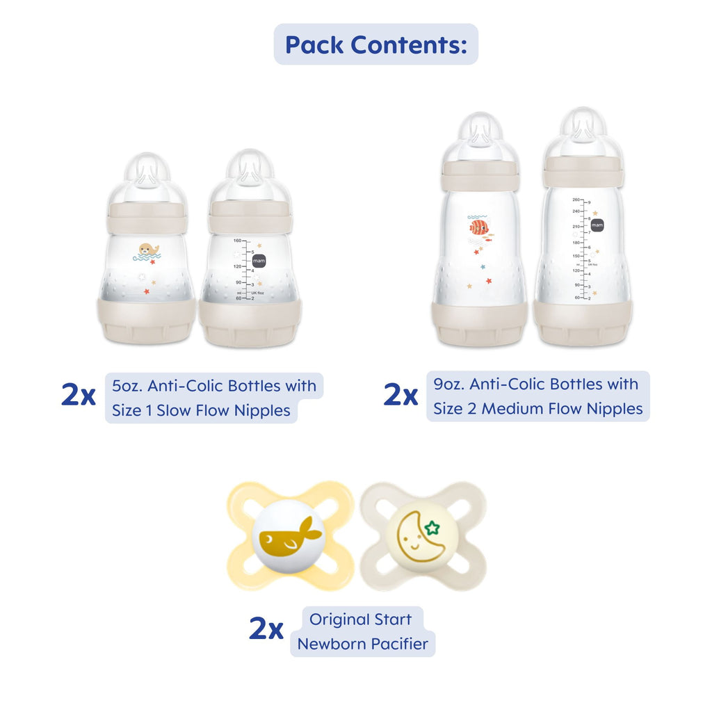 Newborn Gift Set, Pacifiers and Baby Bottles for Breastfed Babies, 'Feed &amp; Soothe' Set, White, 6-Count