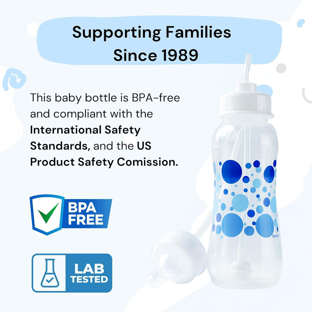 Hands-Free Baby Bottle - Nursing System 9 oz Baby Bottle with Nipple/Teat 3m+ with Tube Straw Feeding System for Toddler (1 Bottle - Blue)