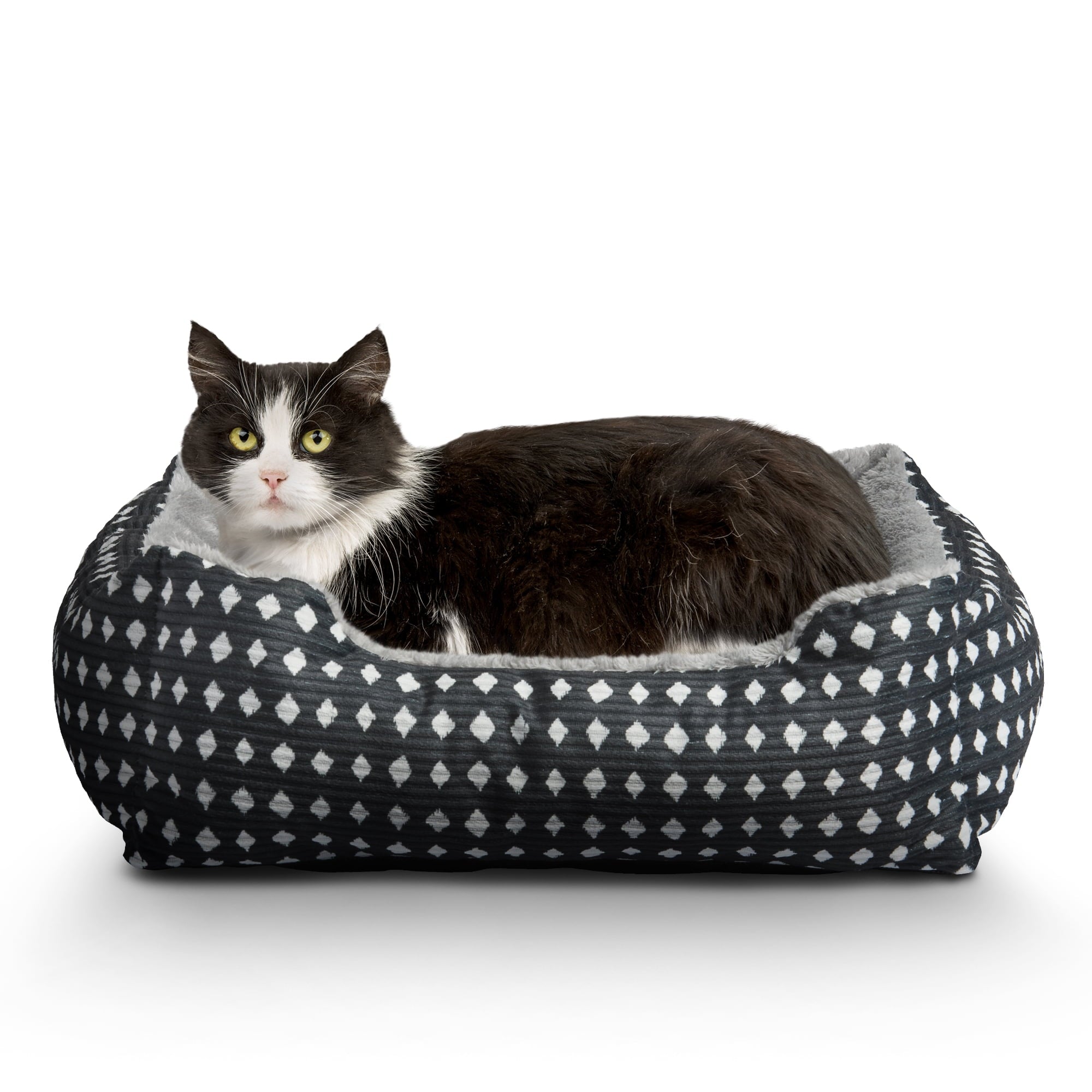 Dog Bed, Cat Bed, Puppy Bed, Plush Cuddle Bed for Small Breeds, 19" x 15",Black &amp; White Diamonds