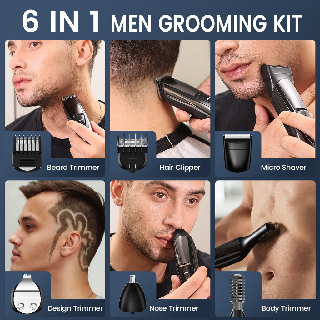 Skdwakiz Hair Trimmer for Men, Cordless Hair Clippers with Safety Lock, All in One Mens Grooming Kit for Face, Mustache, Nose and Body, Rechargeable Beard Trimmer, Gifts for Husband Father