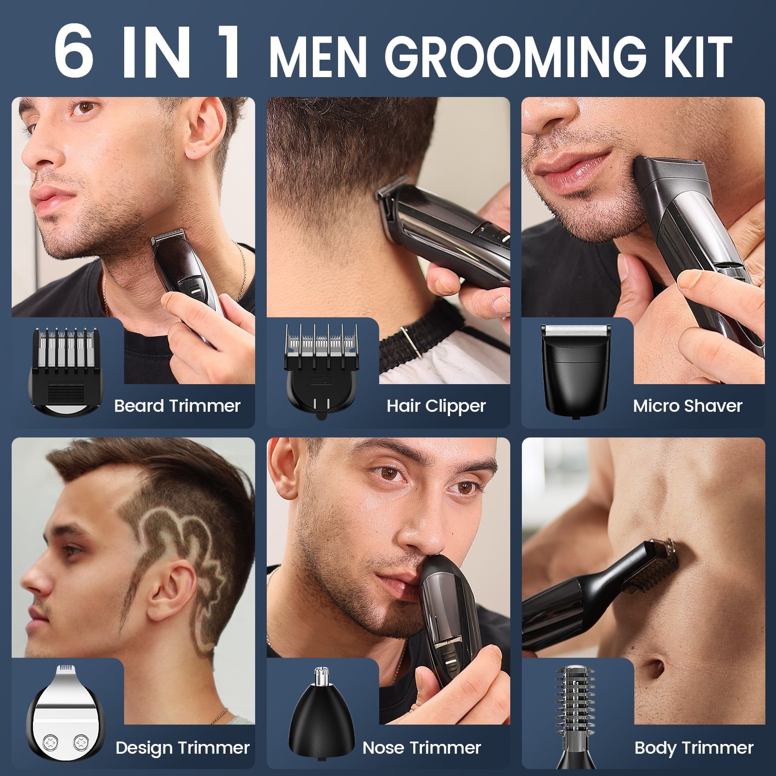 Skdwakiz Hair Trimmer for Men, Cordless Hair Clippers with Safety Lock, All in One Mens Grooming Kit for Face, Mustache, Nose and Body, Rechargeable Beard Trimmer, Gifts for Husband Father