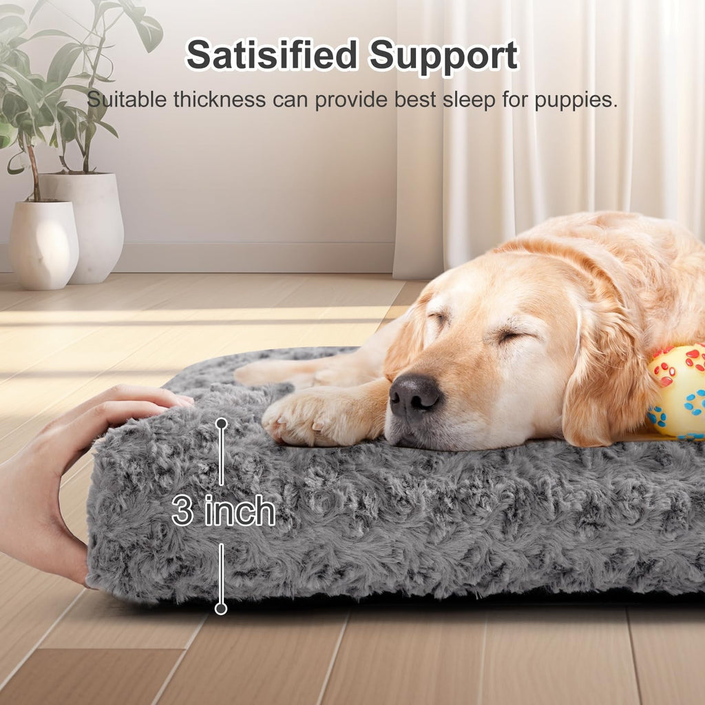 Large Dog Bed, Rose Velvet Pet Mattress, Dog Pad for Crate, Non Slip Bottom, Suitable for Large, Medium Dogs 36 "x 23", Light Gray
