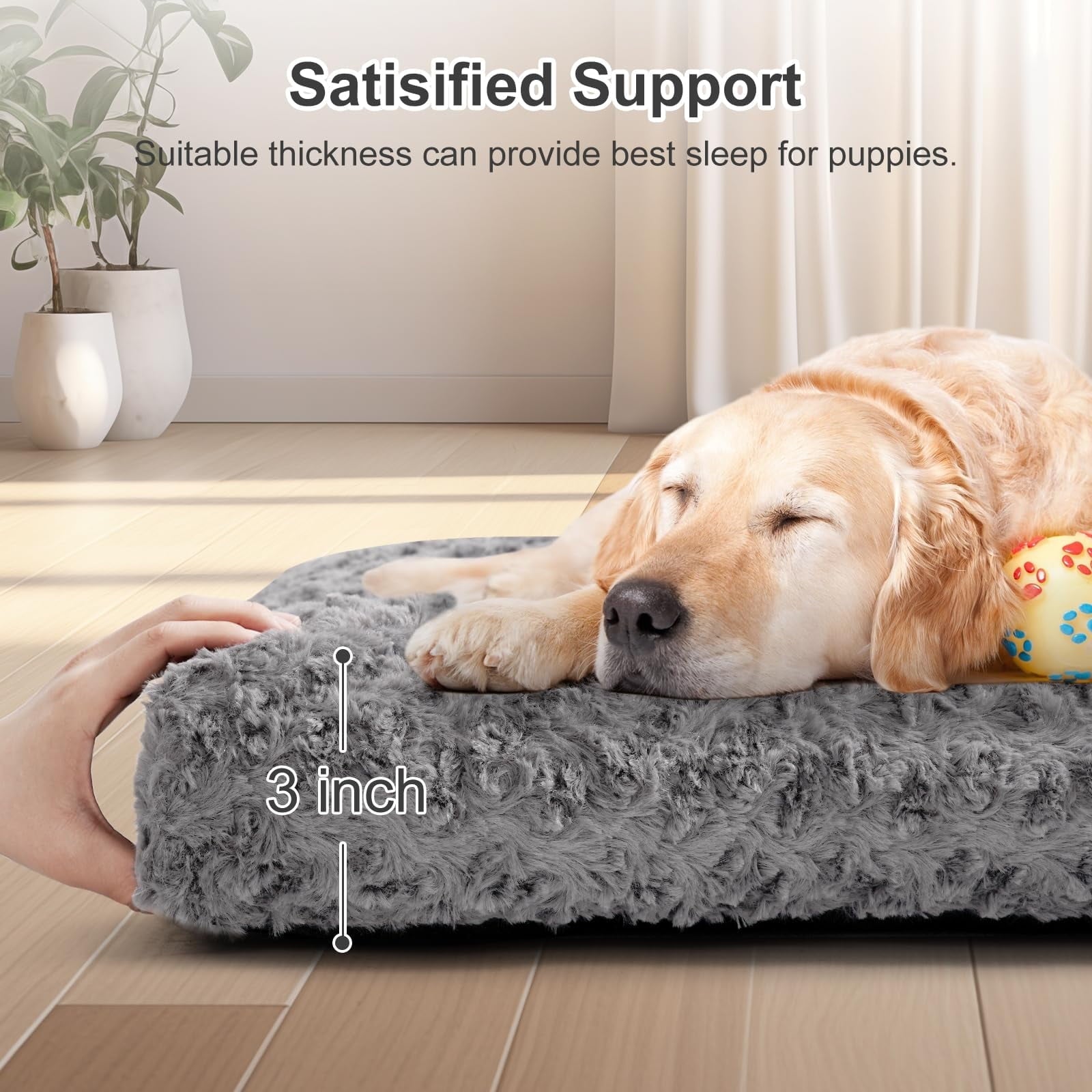 Large Dog Bed, Rose Velvet Pet Mattress, Dog Pad for Crate, Non Slip Bottom, Suitable for Large, Medium Dogs 36 "x 23", Light Gray